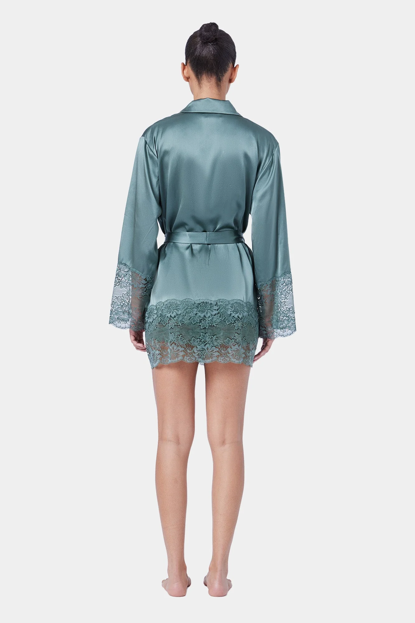 Silk Lace Robe | Moss - Image 4