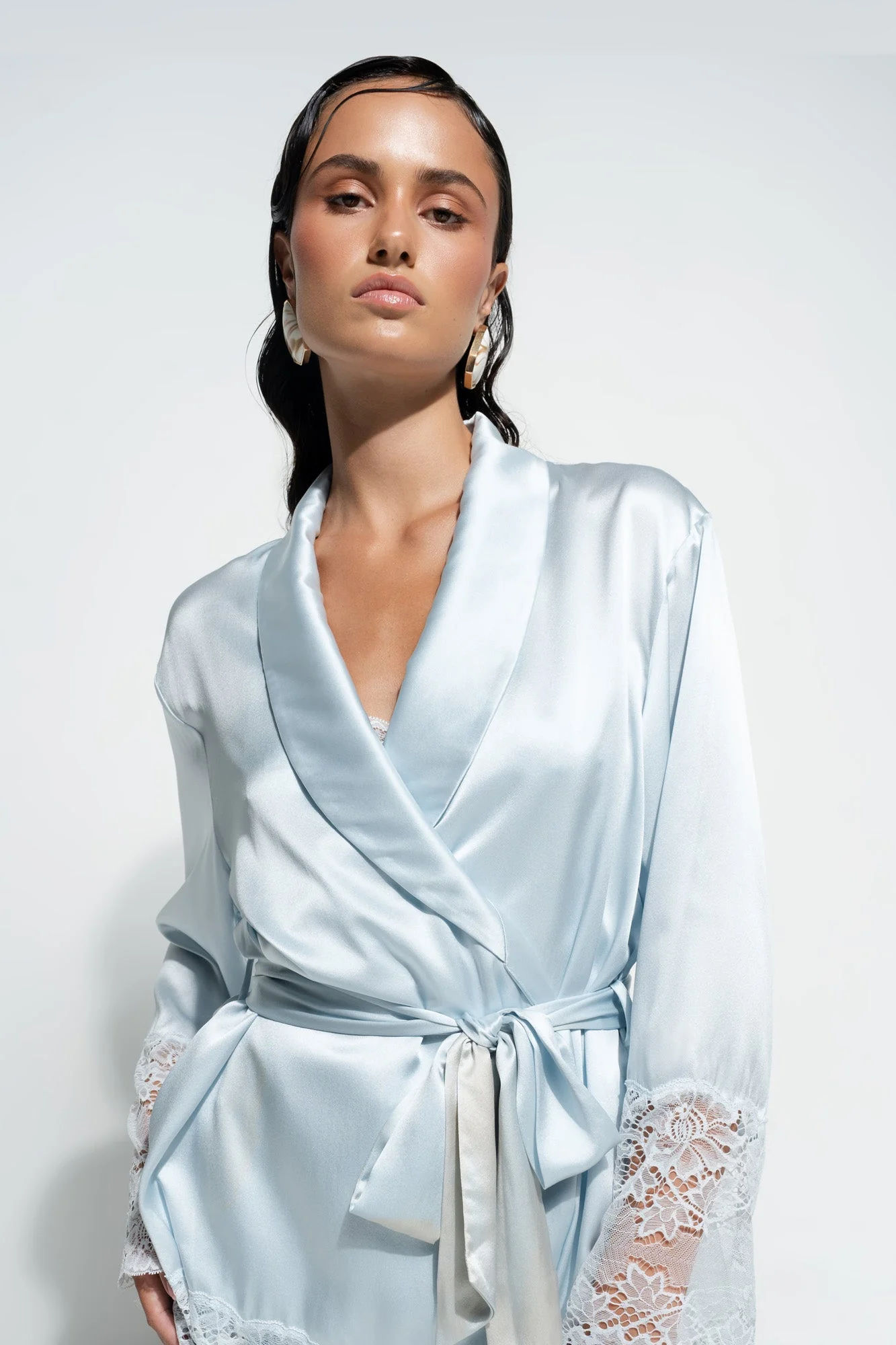 Silk Lace Robe | Sky Blue - Image 2