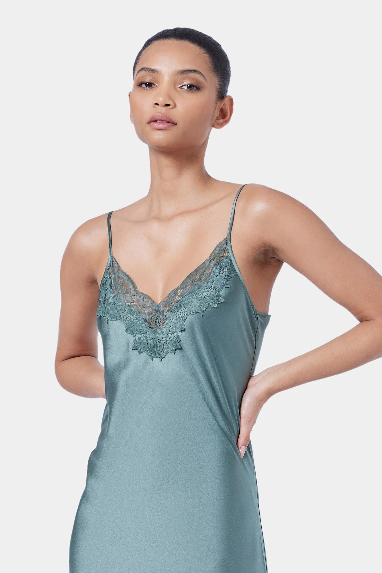 Silk Lace Slip | Moss - Image 2