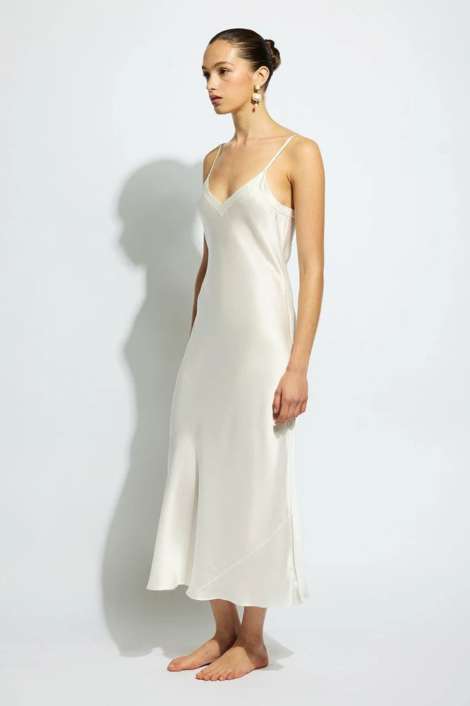 Silk Long Nite V Neck | Creme - Image 3