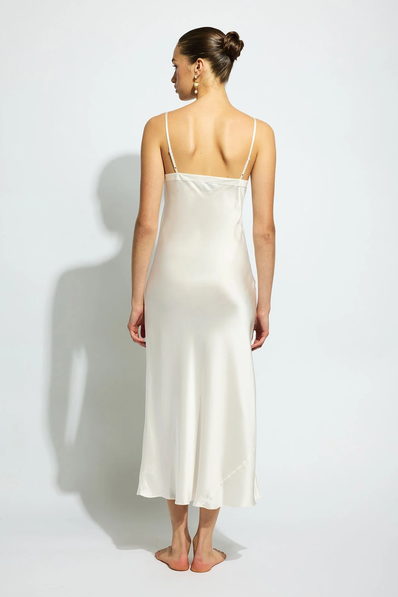 Silk Long Nite V Neck | Creme - Image 4