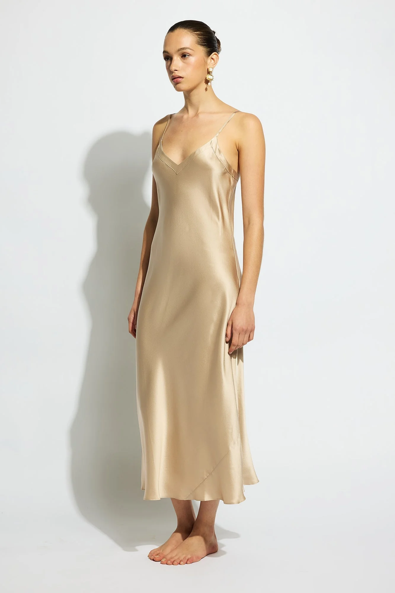 Silk Long Nite V Neck | Mink - Image 3
