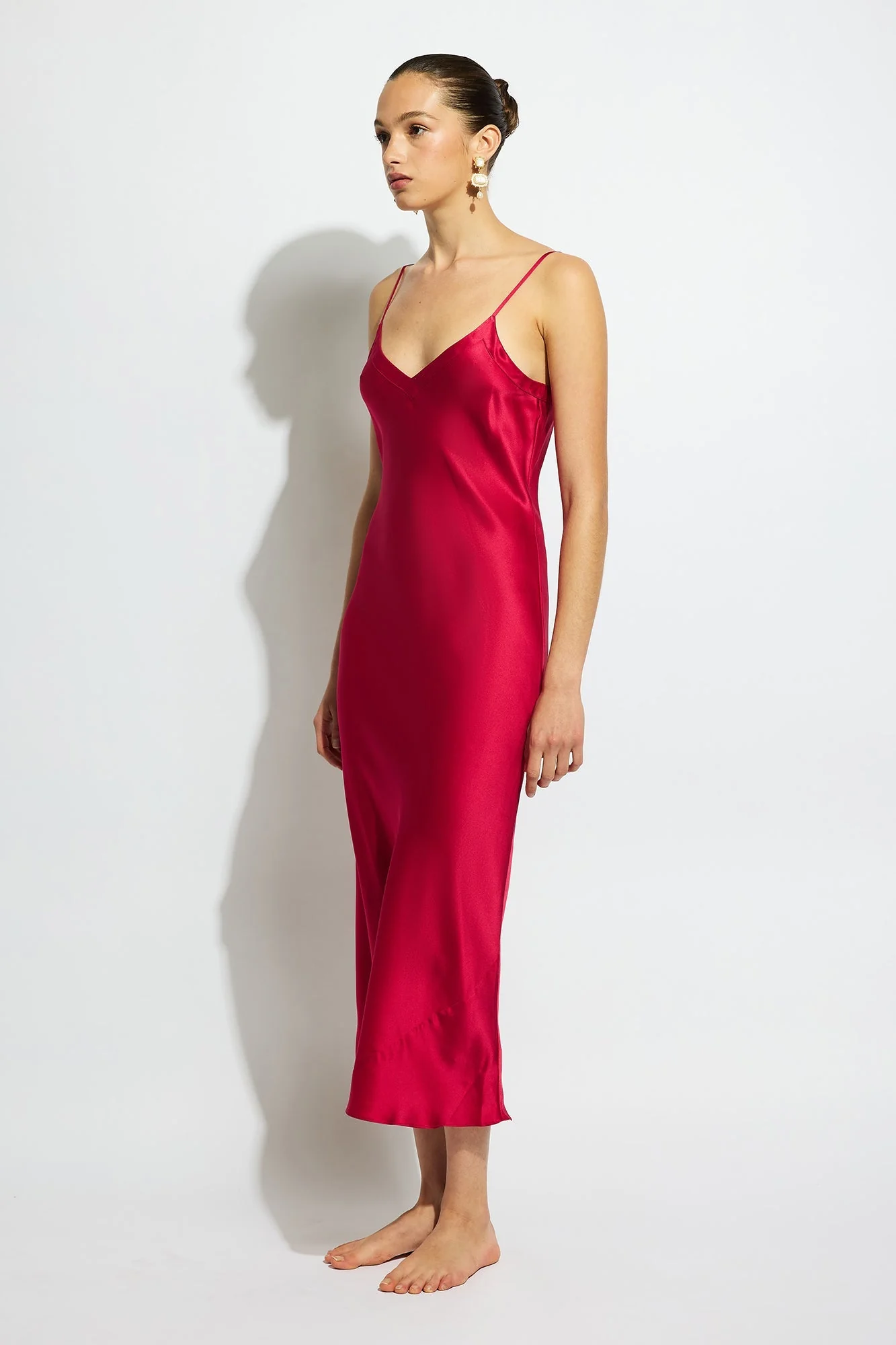 Silk Long Nite V Neck | Ruby - Image 3