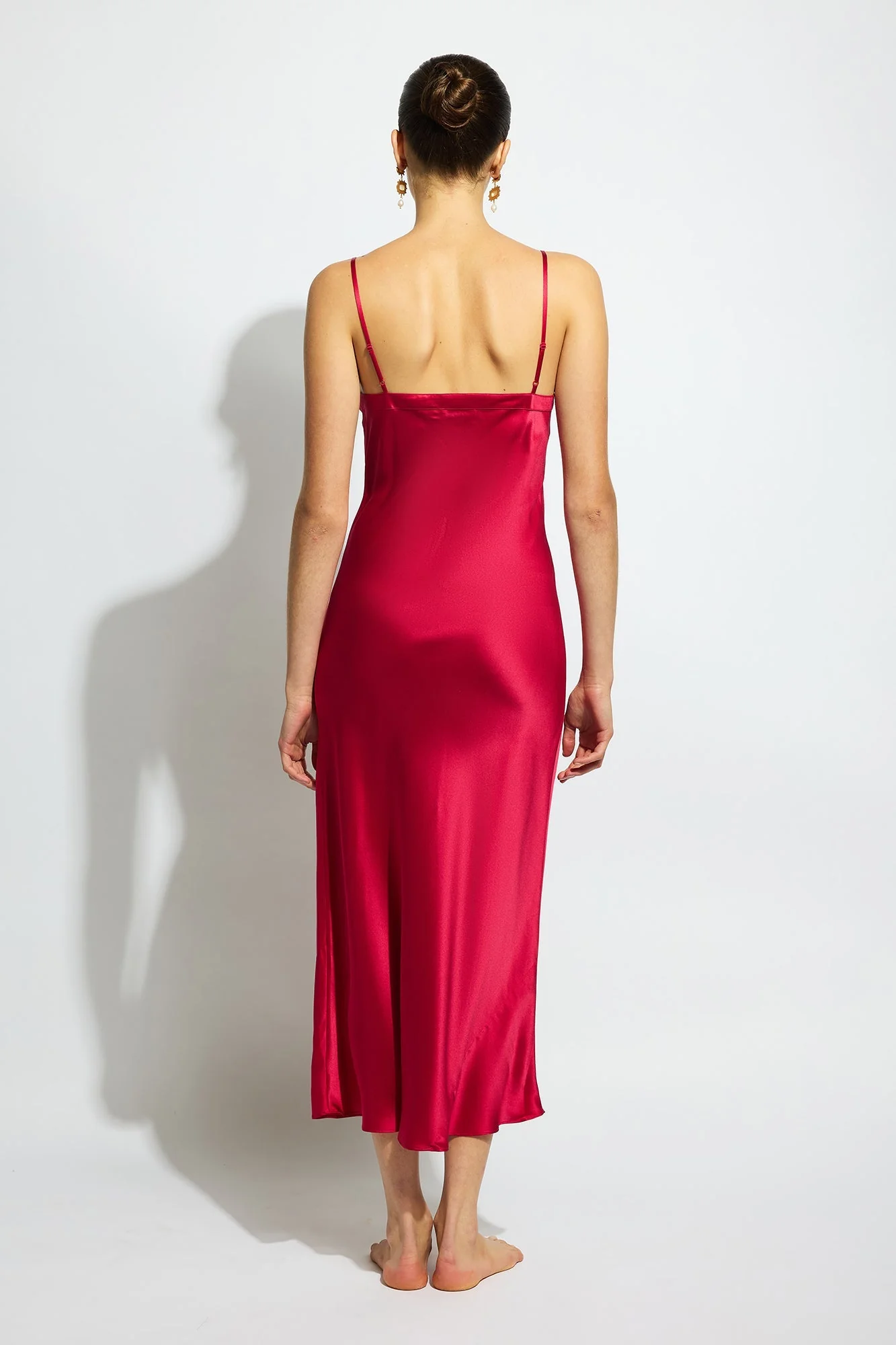 Silk Long Nite V Neck | Ruby - Image 4