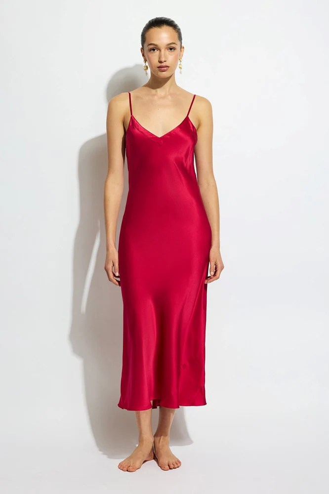 Silk Long Nite V Neck | Ruby - Image 5