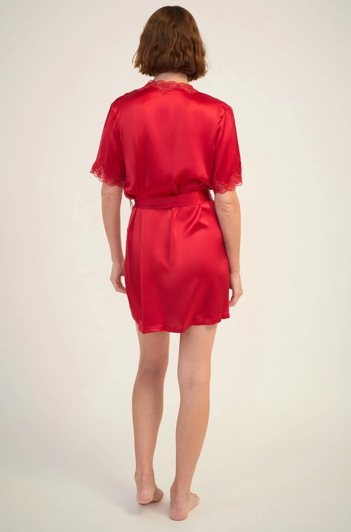 Silk Short Wrap Gown with Lace Trim | Ruby - Image 4