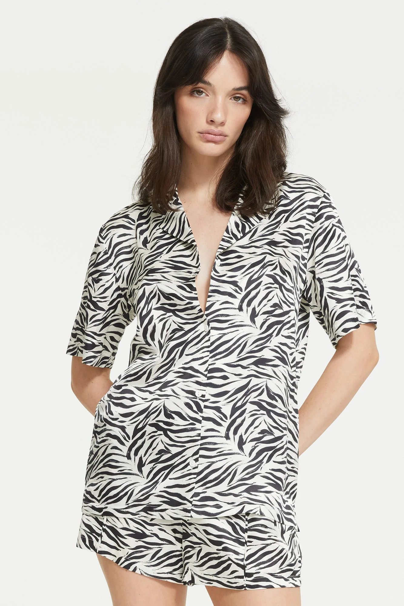 Zafina Short Sleeve Top | Brushstroke Zebra Print - Image 2