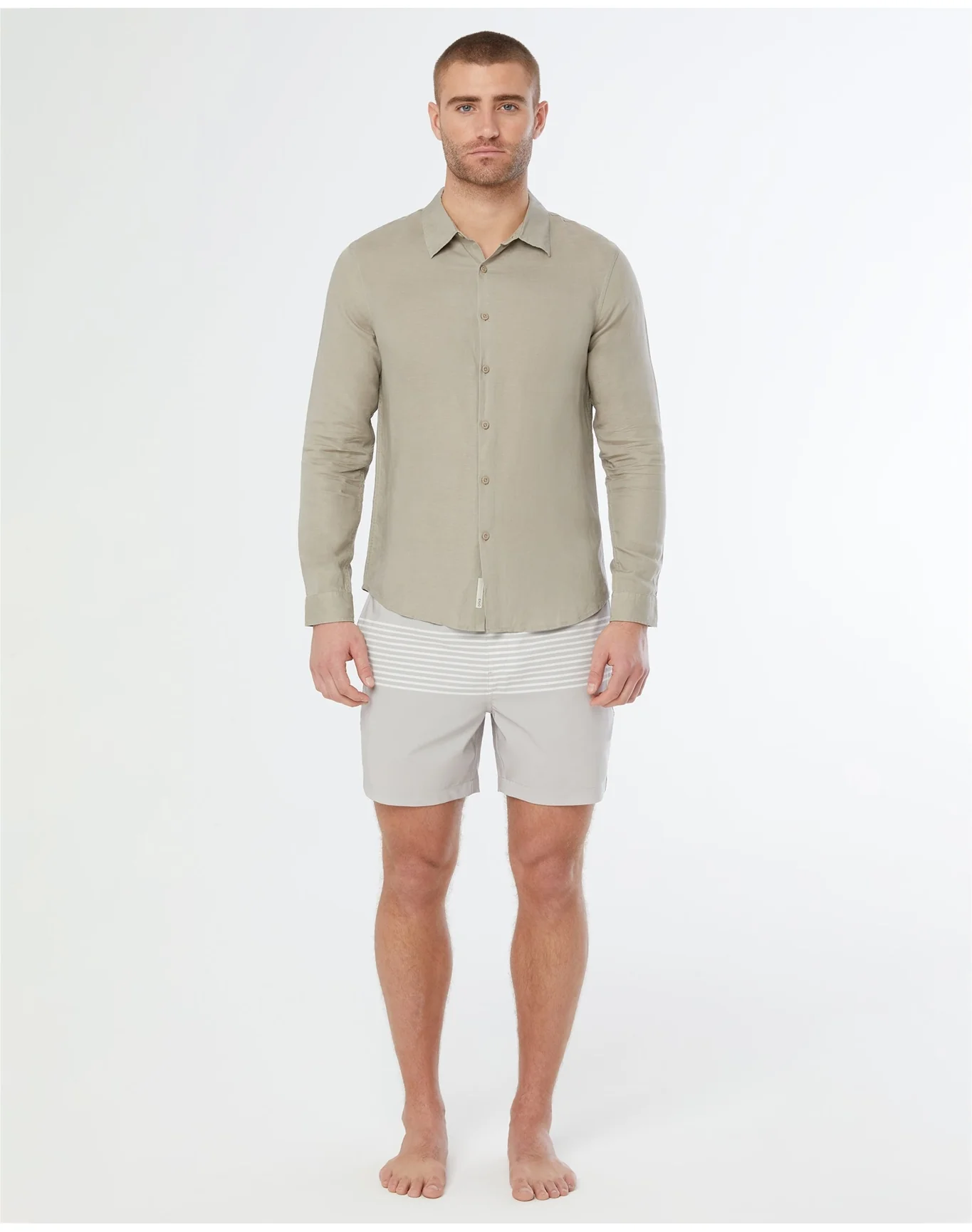 Men | Air Linen Long Sleeve Shirt | Dark Olive - Image 3