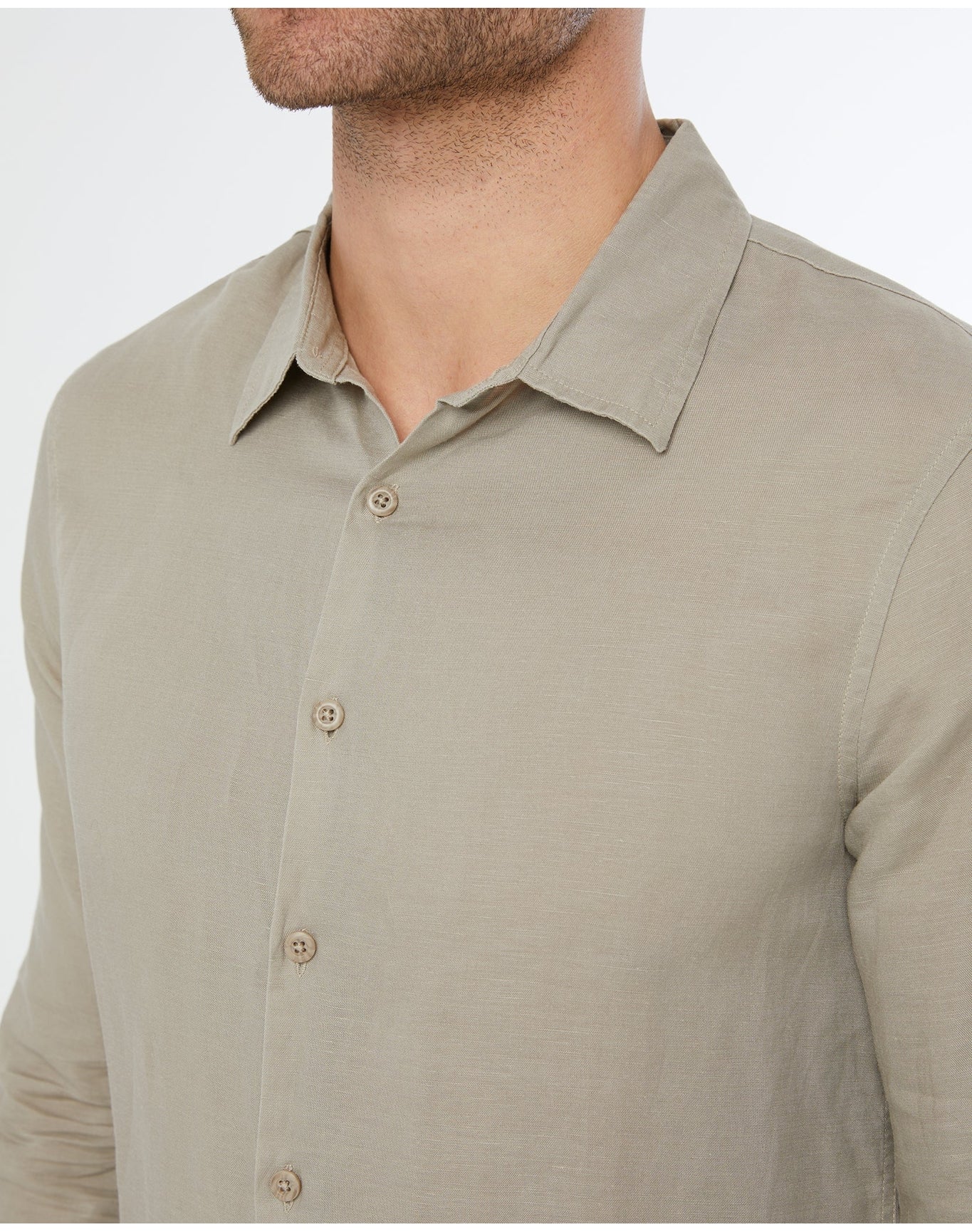 Men | Air Linen Long Sleeve Shirt | Dark Olive - Image 4