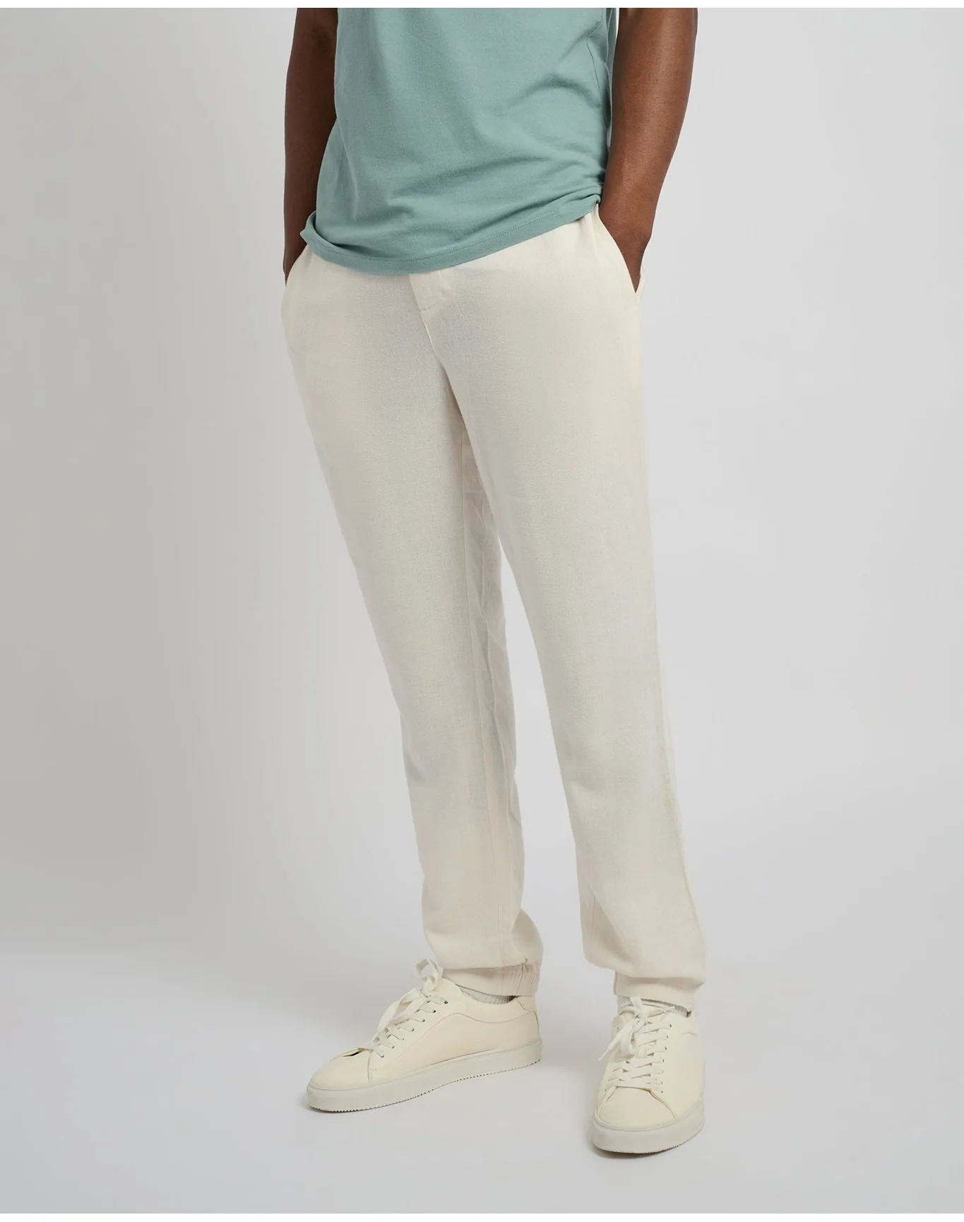 Men | Button Front Elastic Linen Pant | Oat - Image 2