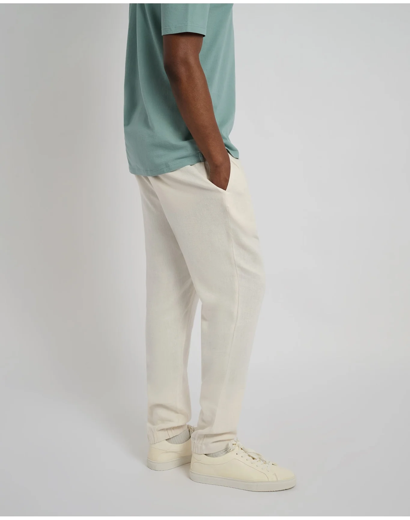 Men | Button Front Elastic Linen Pant | Oat - Image 3