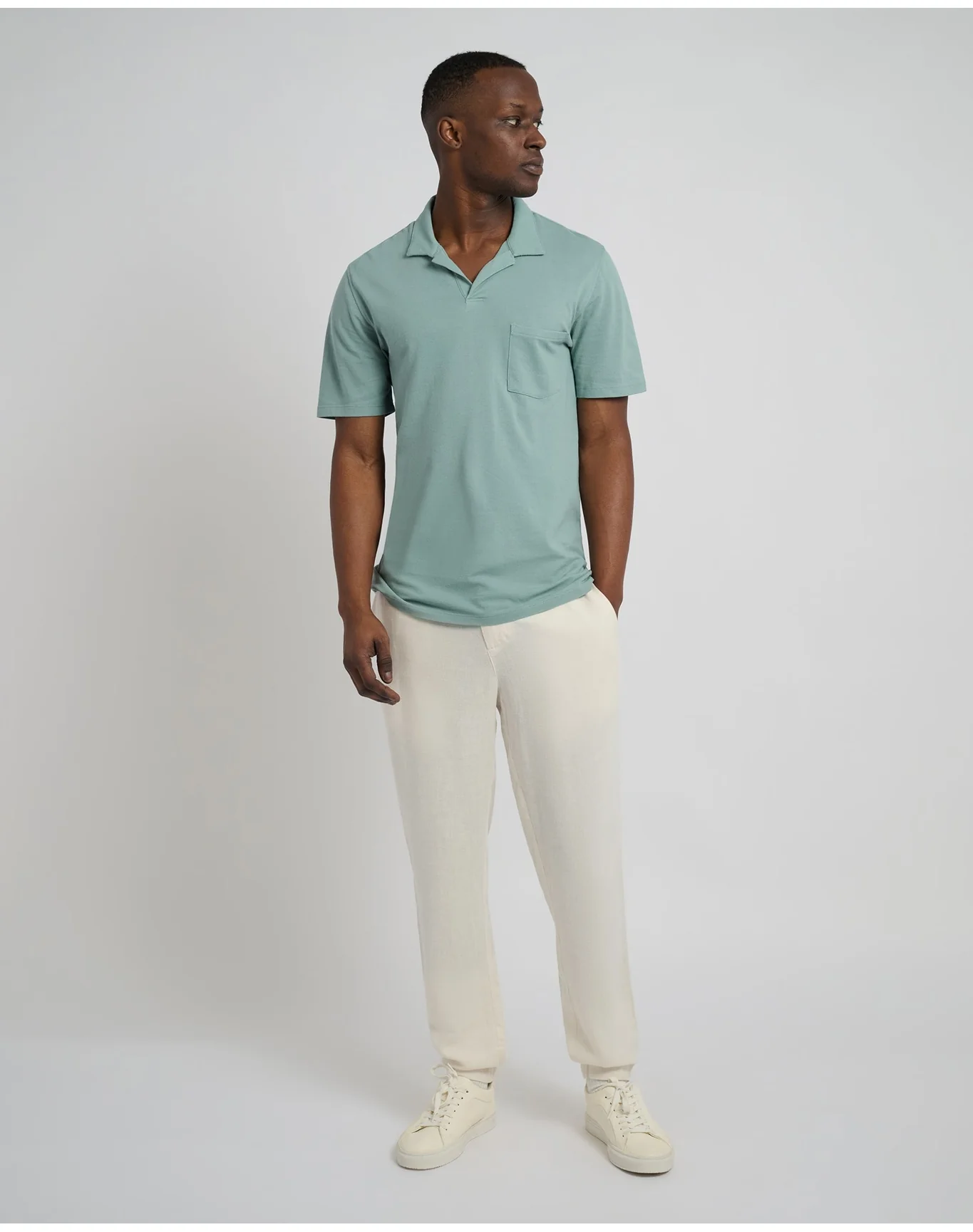 Men | Button Front Elastic Linen Pant | Oat - Image 4
