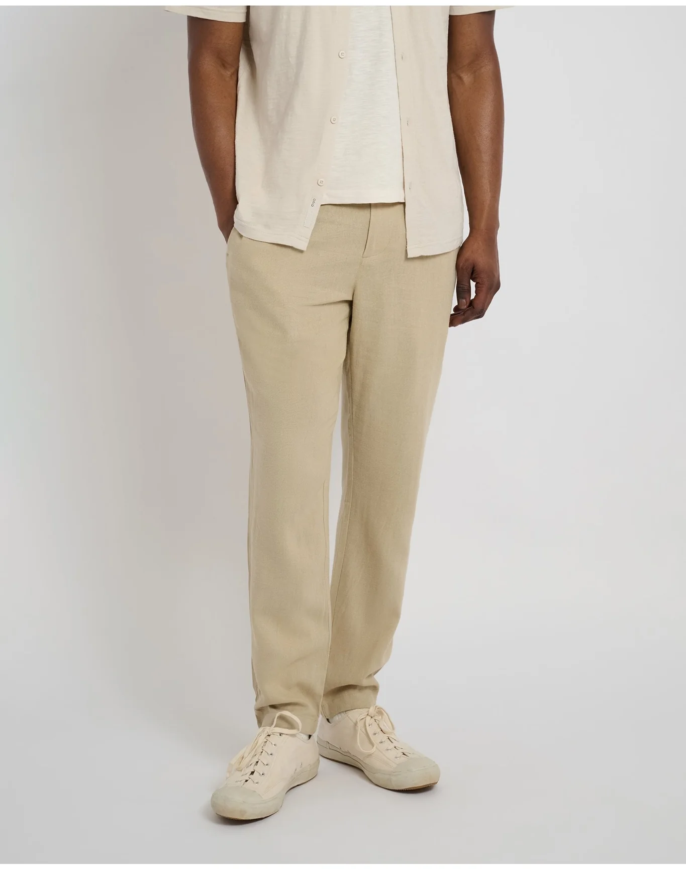 Men | Button Front Elastic Linen Pant | Sand - Image 2