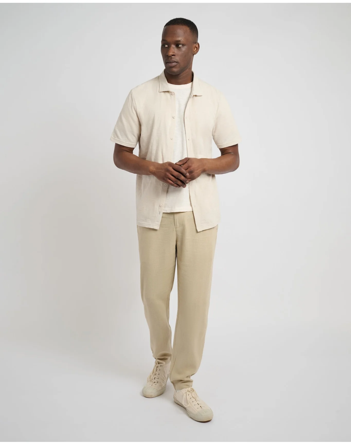 Men | Button Front Elastic Linen Pant | Sand - Image 4