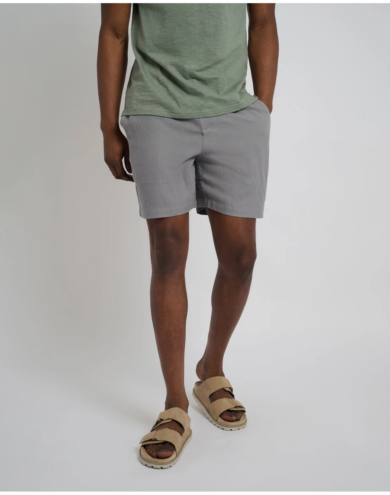 Men | Classic Pull On Linen Short 6In | Charcoal Gray - Image 2