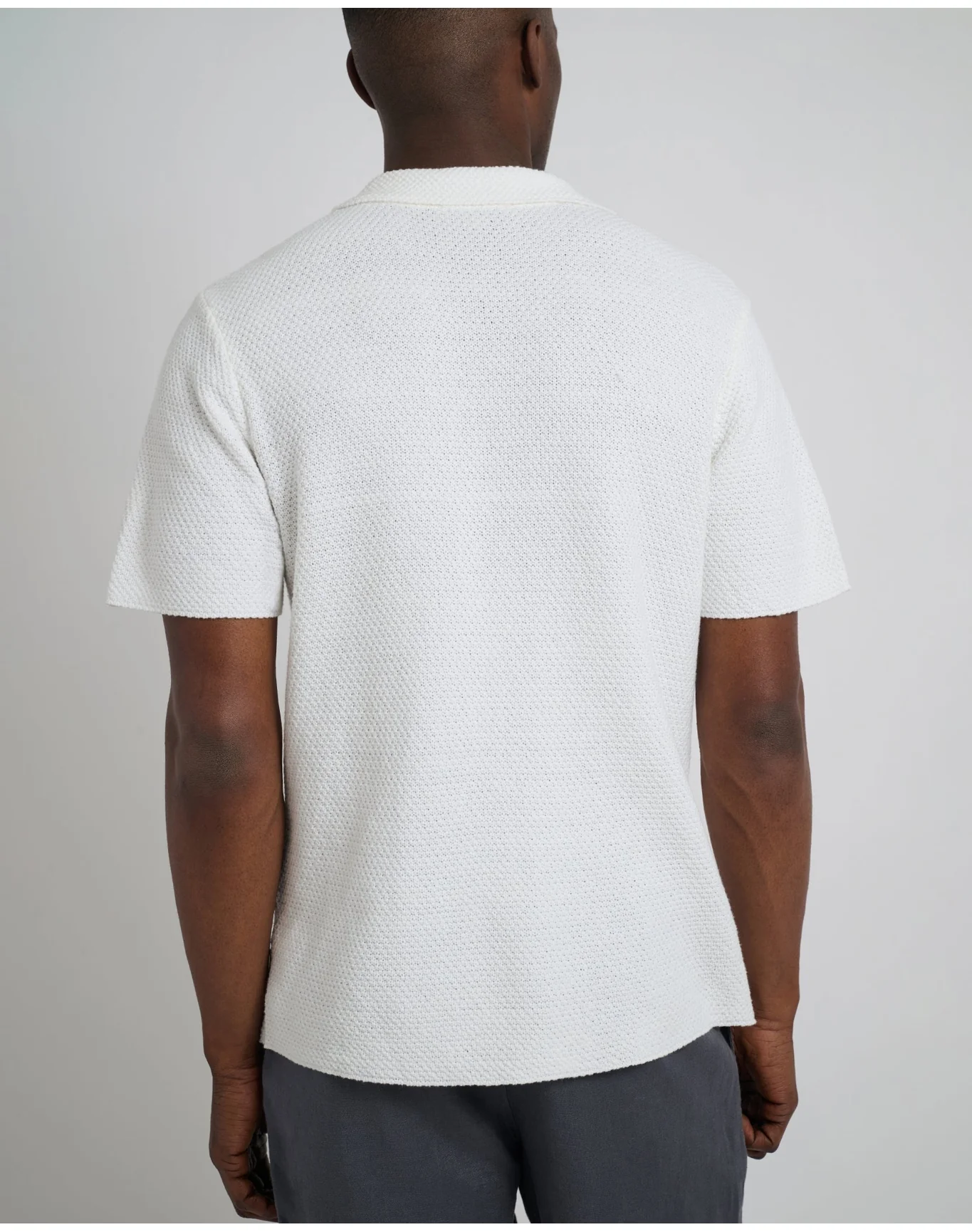 Men | Cotton Crochet Johnny Collar Polo | White - Image 5
