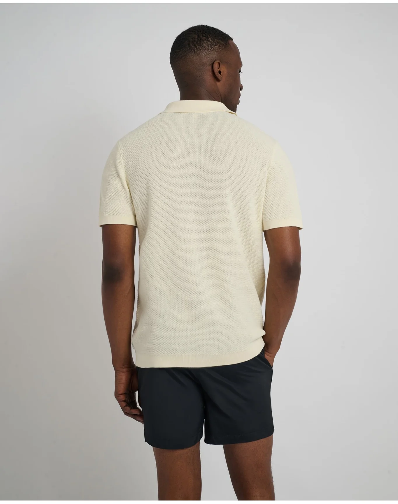 Men | Cotton Textured Johnny Collar Polo | Light Yellow - Image 5
