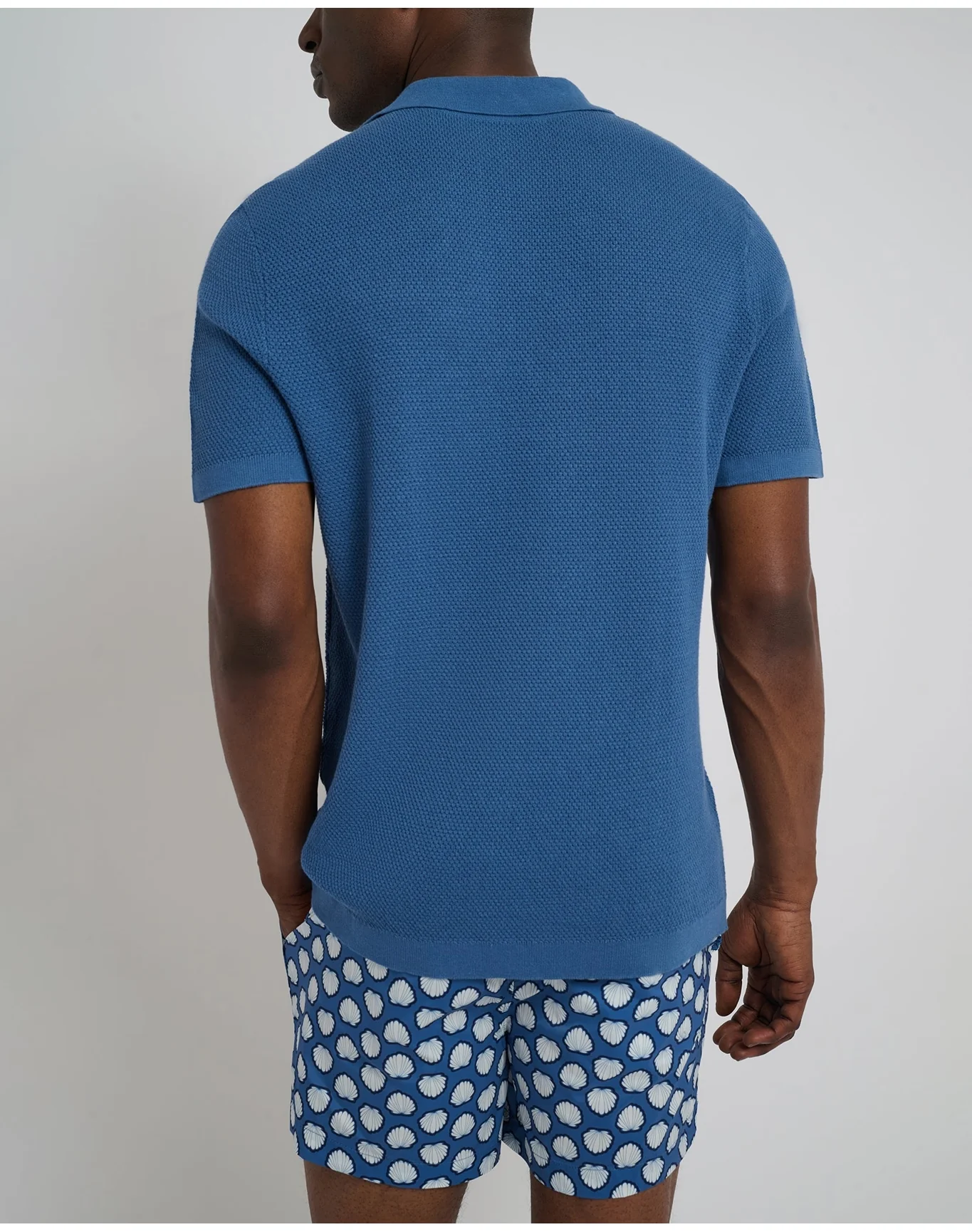 Men | Cotton Textured Johnny Collar Polo | Vintage Indigo - Image 5