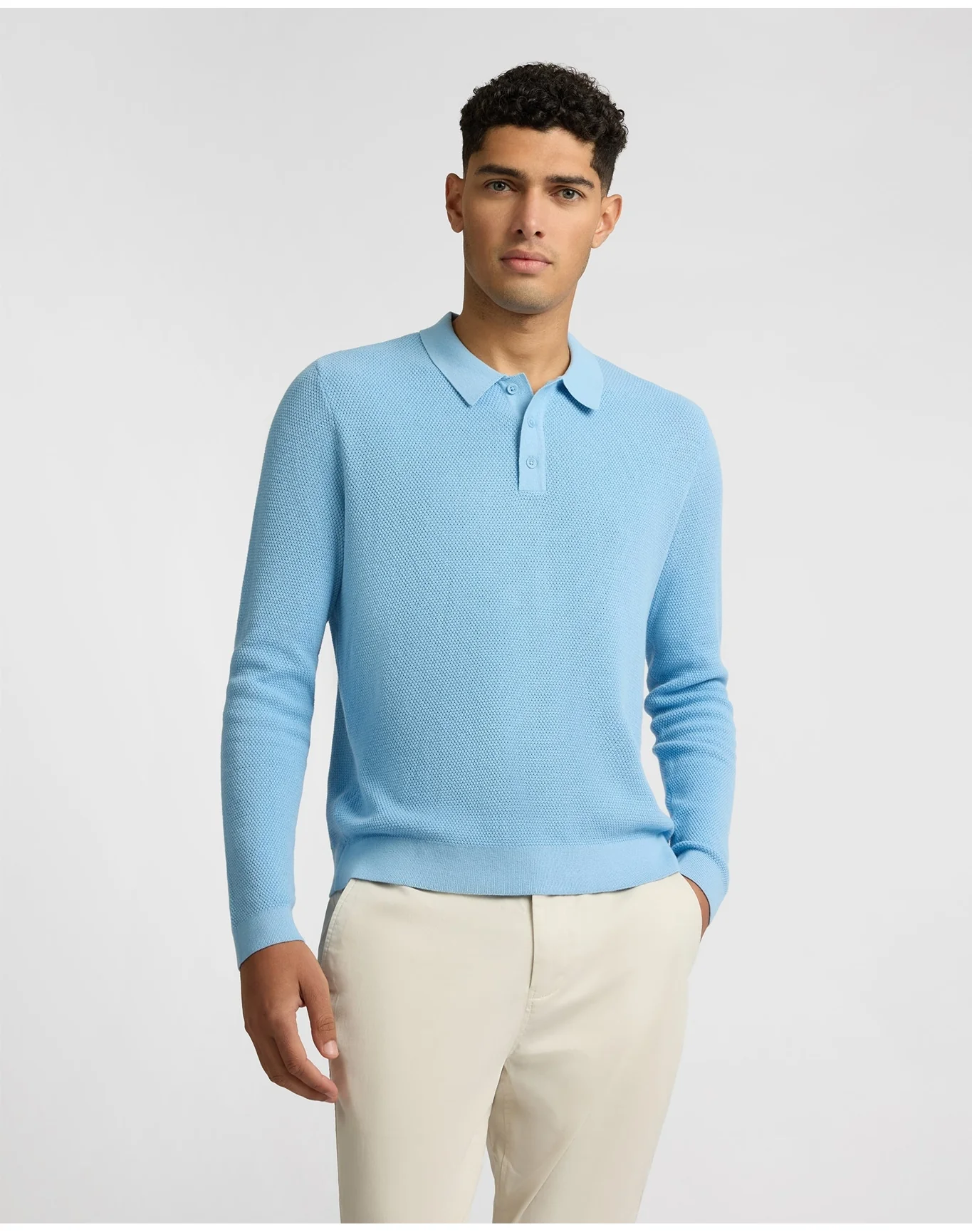 Men | Cotton Textured Knit Long Sleeve Polo Sweatshirt | Seaport - Image 2