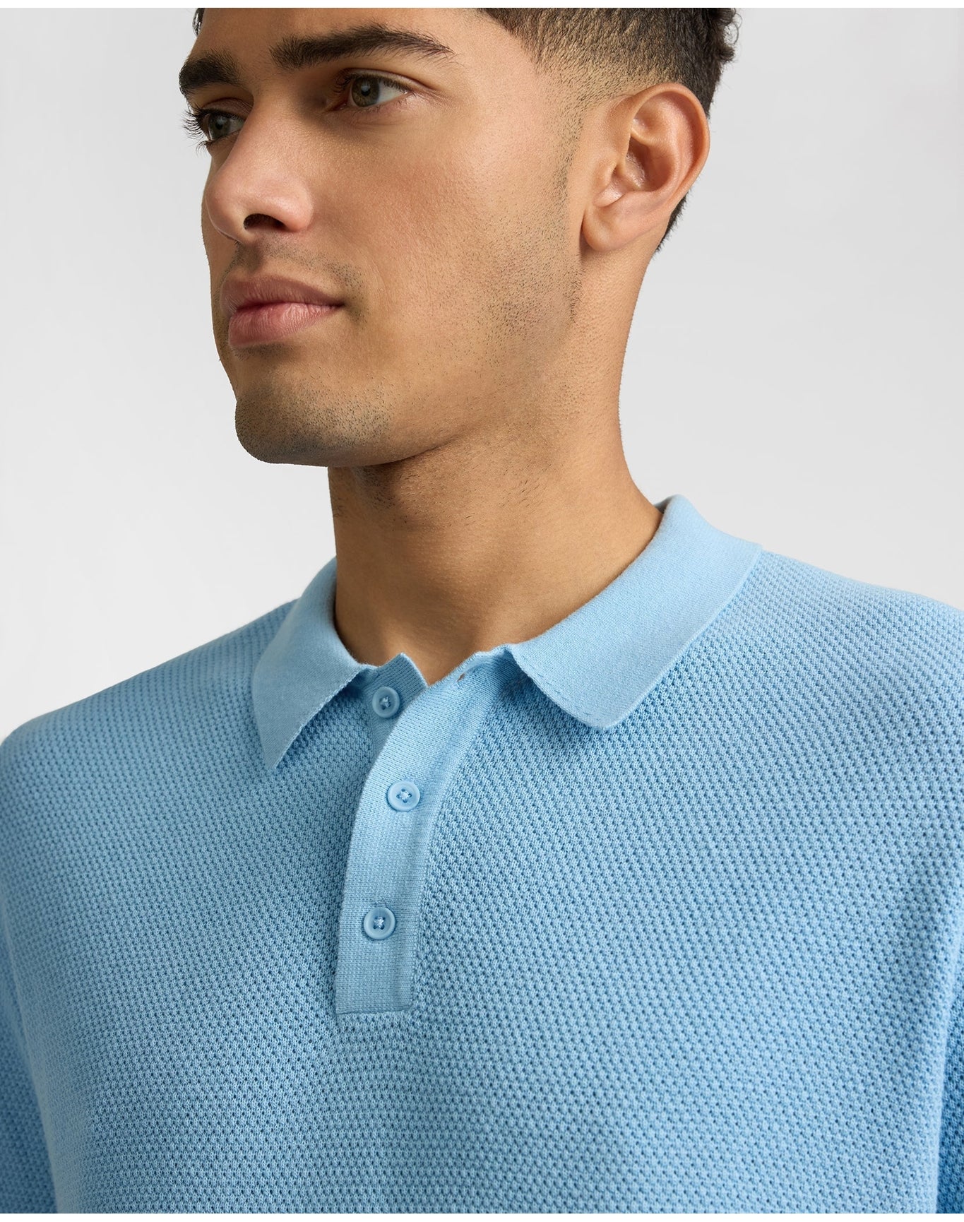 Men | Cotton Textured Knit Long Sleeve Polo Sweatshirt | Seaport - Image 3