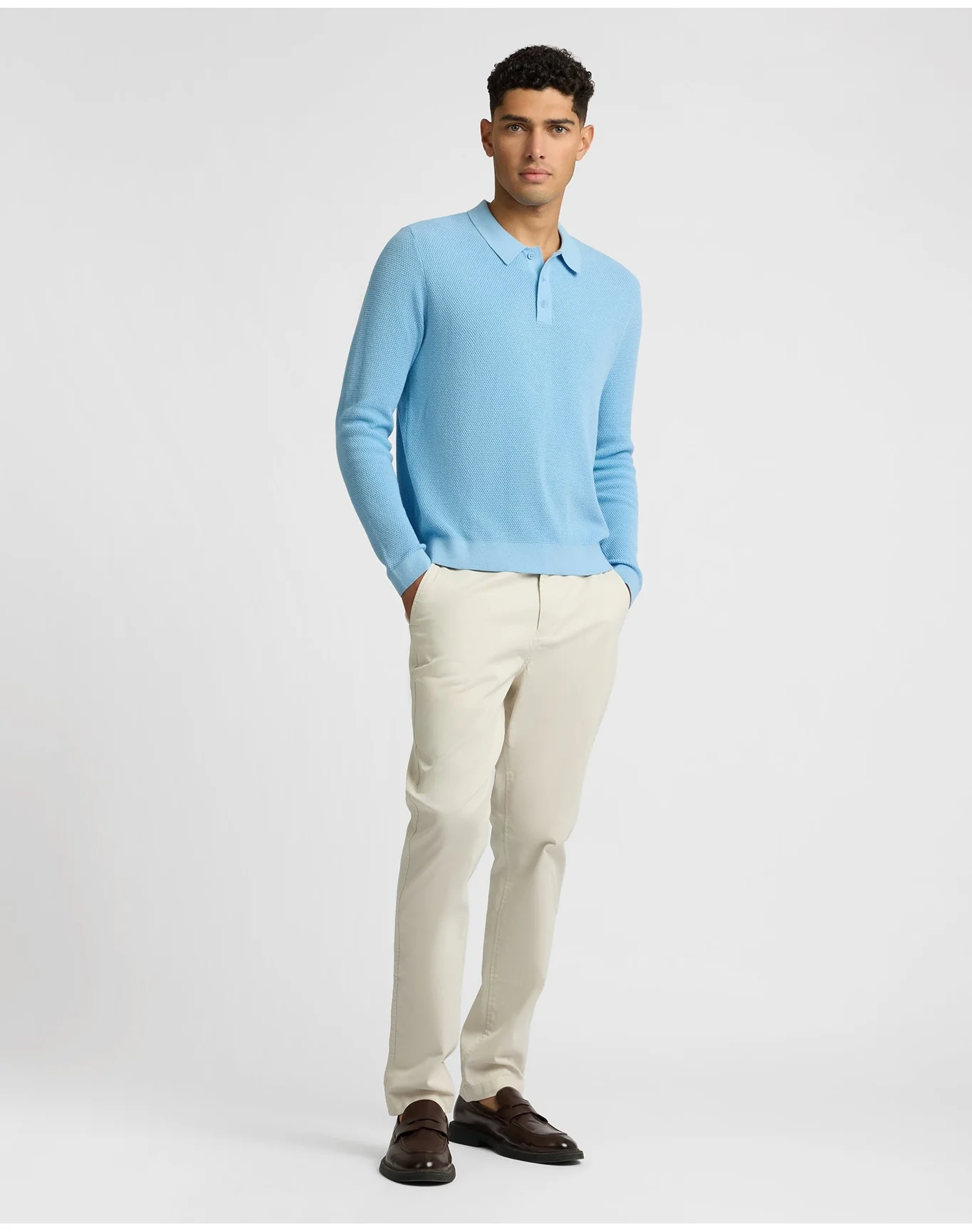 Men | Cotton Textured Knit Long Sleeve Polo Sweatshirt | Seaport - Image 4