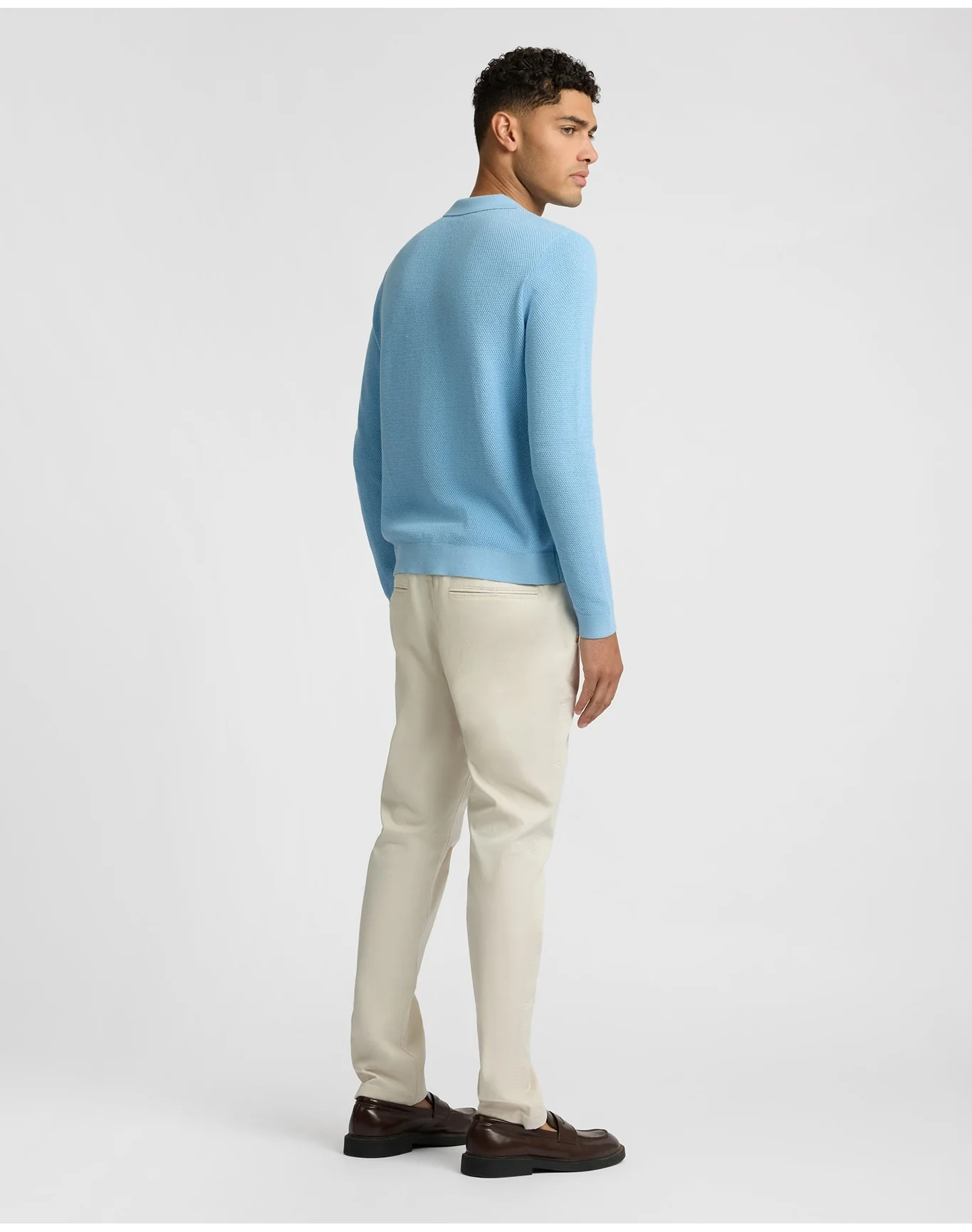 Men | Cotton Textured Knit Long Sleeve Polo Sweatshirt | Seaport - Image 5