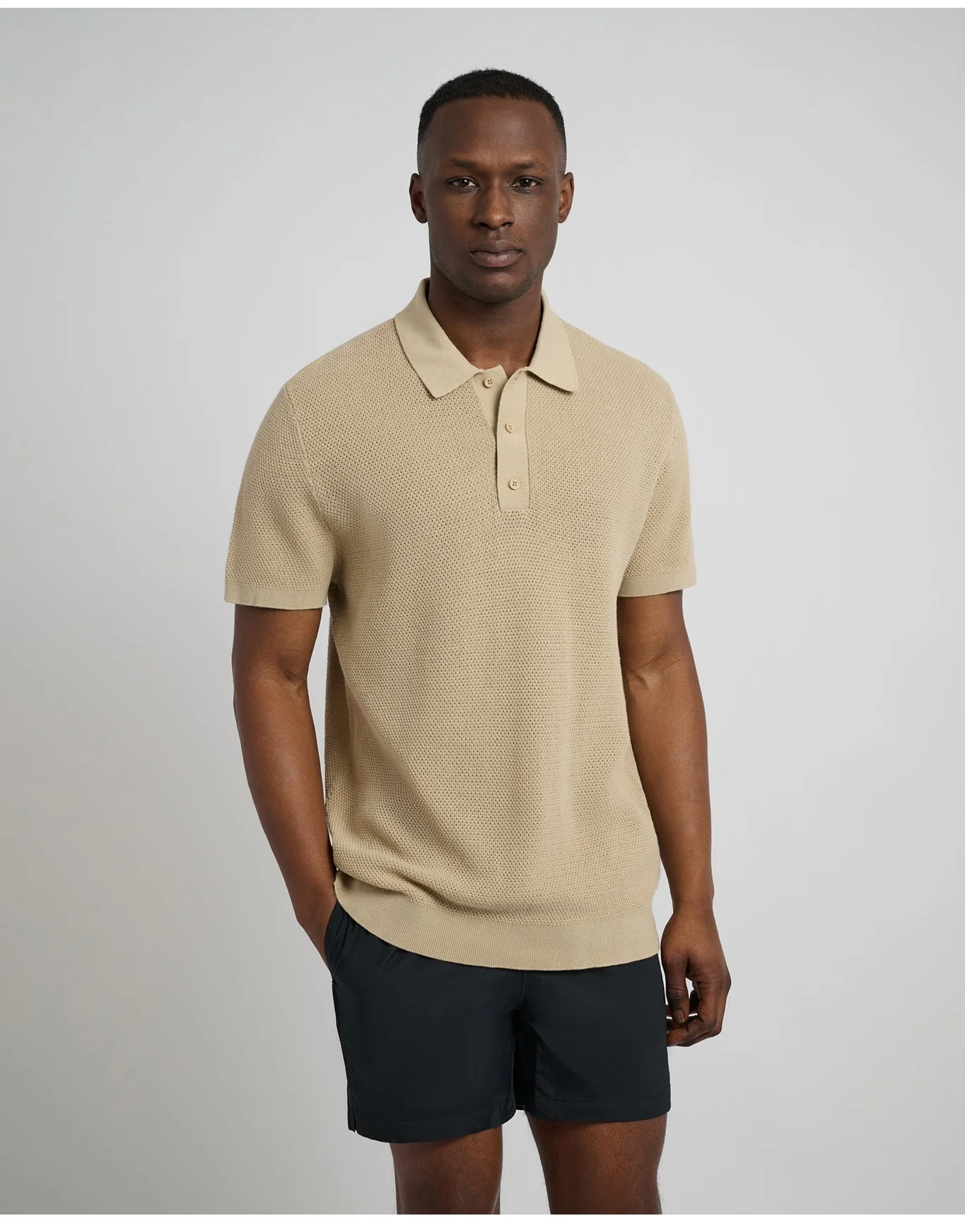 Men | Cotton Textured Knit Polo | Sand - Image 2