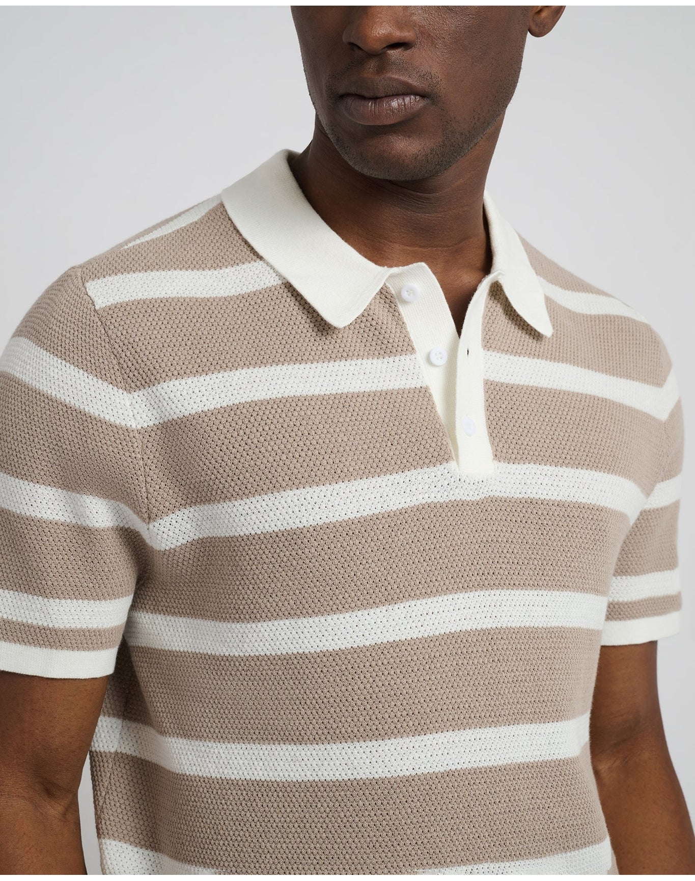 Men | Cotton Textured Knit Polo | Tan White VTAG V2 - Image 2