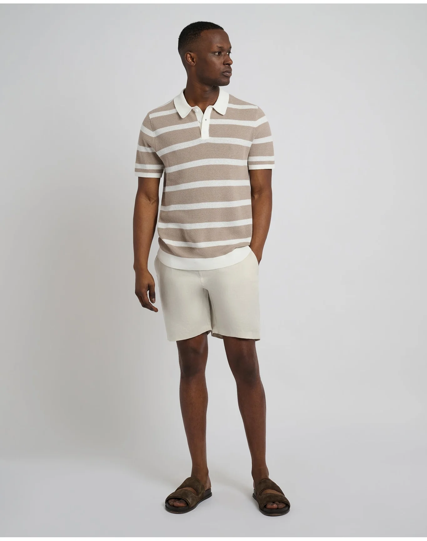 Men | Cotton Textured Knit Polo | Tan White VTAG V2 - Image 4