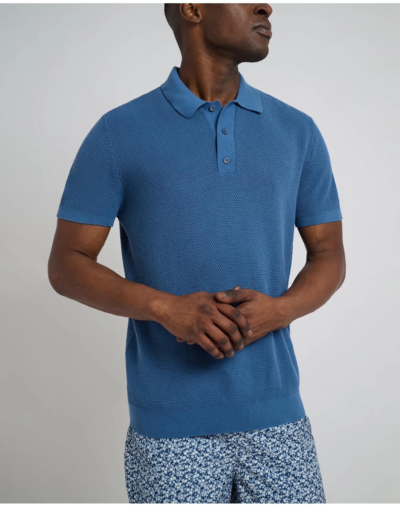 Men | Cotton Textured Knit Polo | Vintage Indigo - Image 2