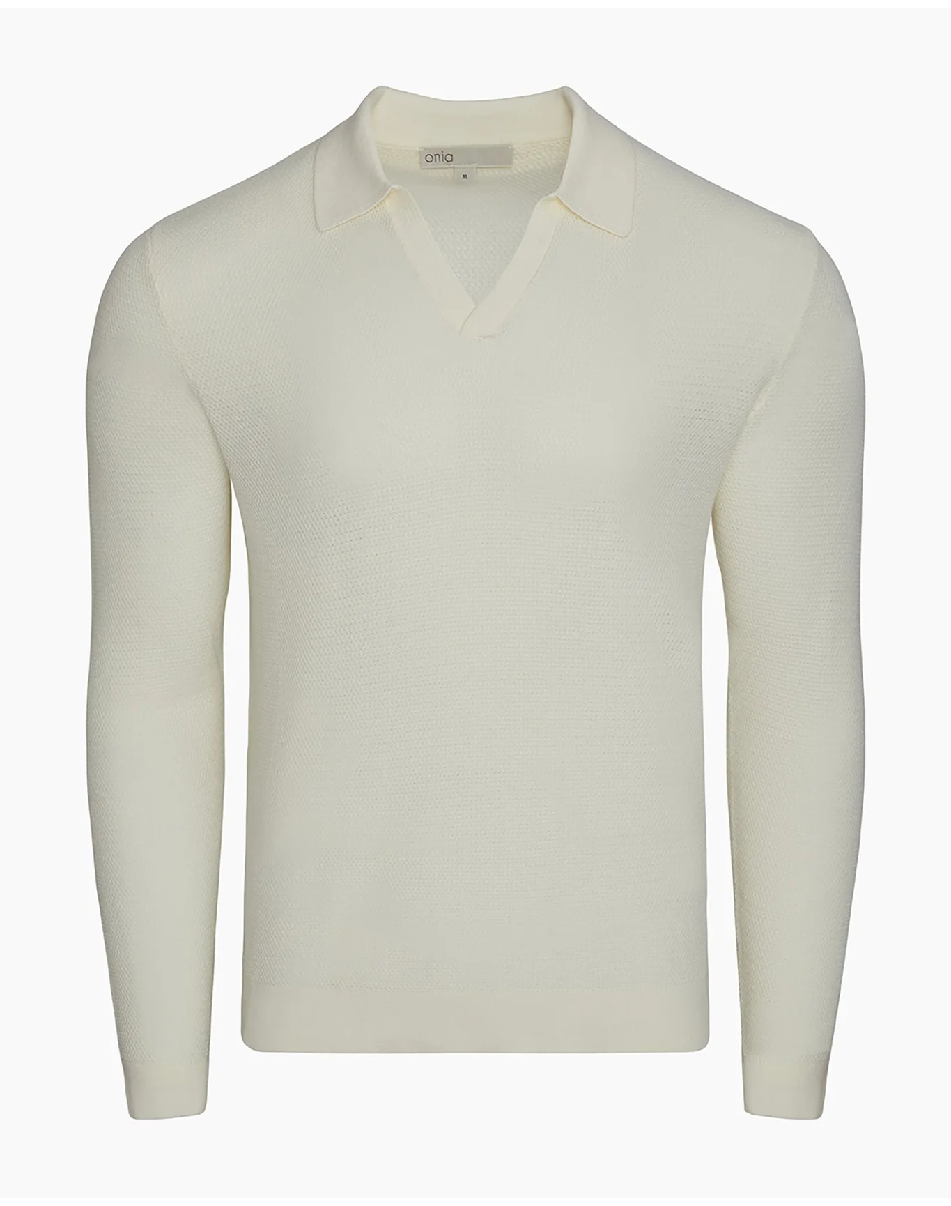 Men | Cotton Textured Long Sleeve Johnny Polo | Egret