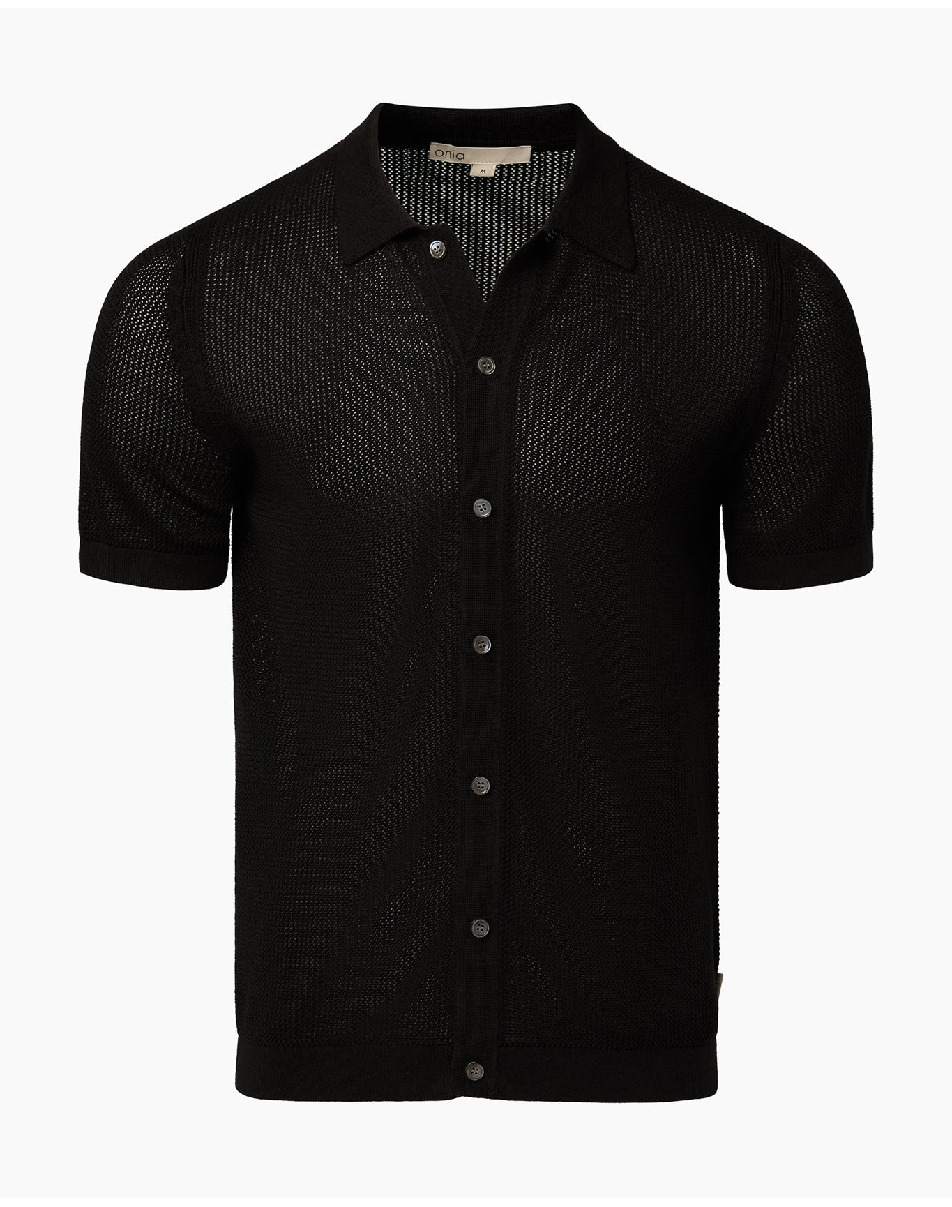 Men | Crochet Knit Button Up Shirt | Black VTAG V2