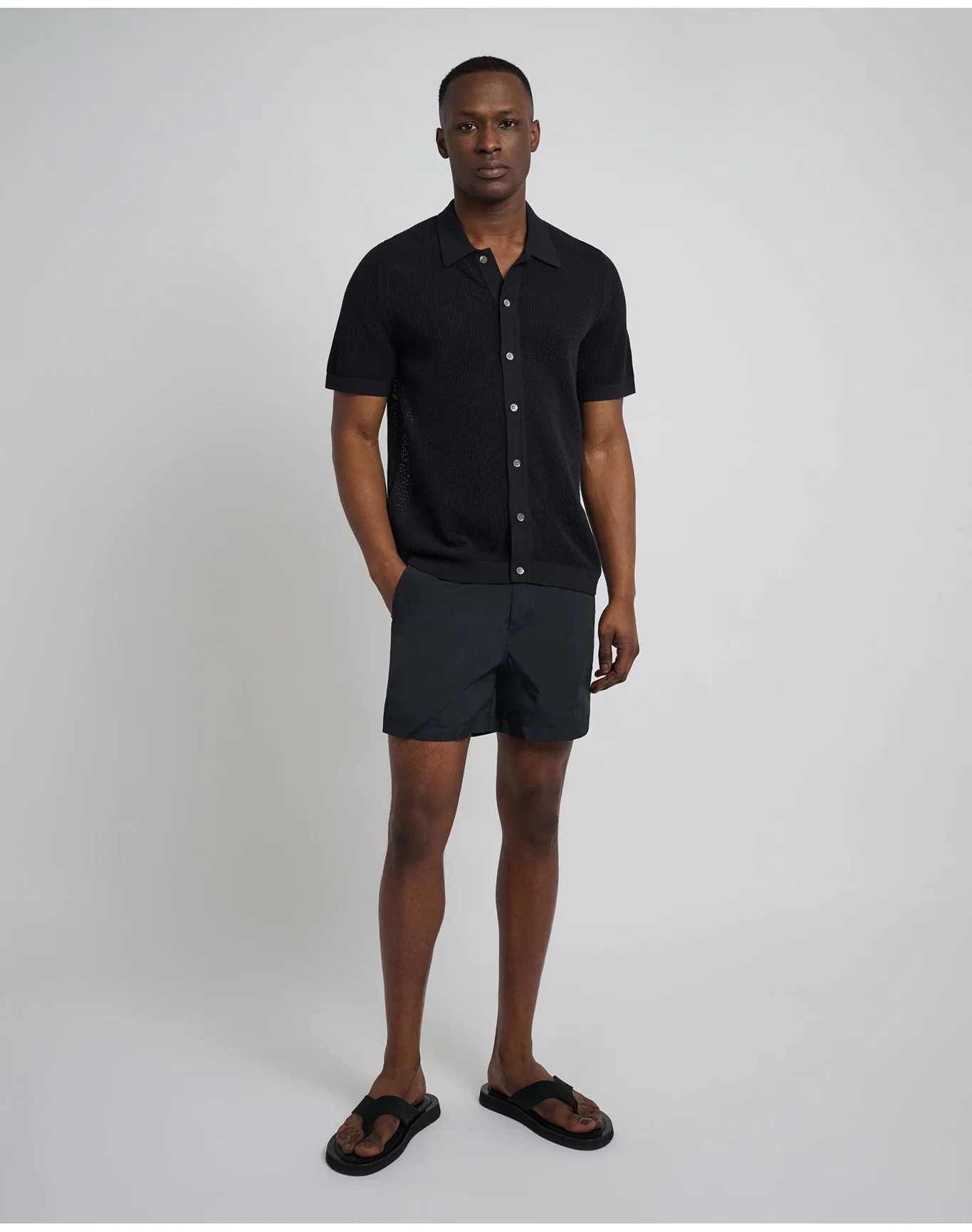 Men | Crochet Knit Button Up Shirt | Black VTAG V2 - Image 3