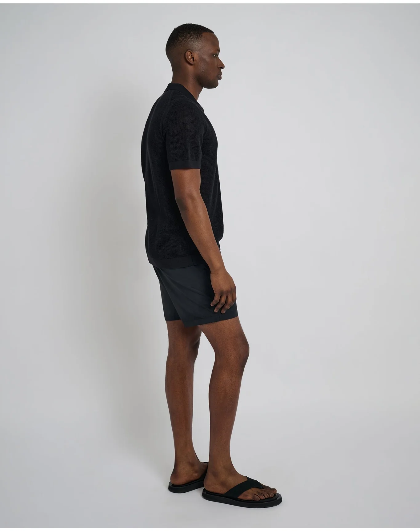 Men | Crochet Knit Button Up Shirt | Black VTAG V2 - Image 4
