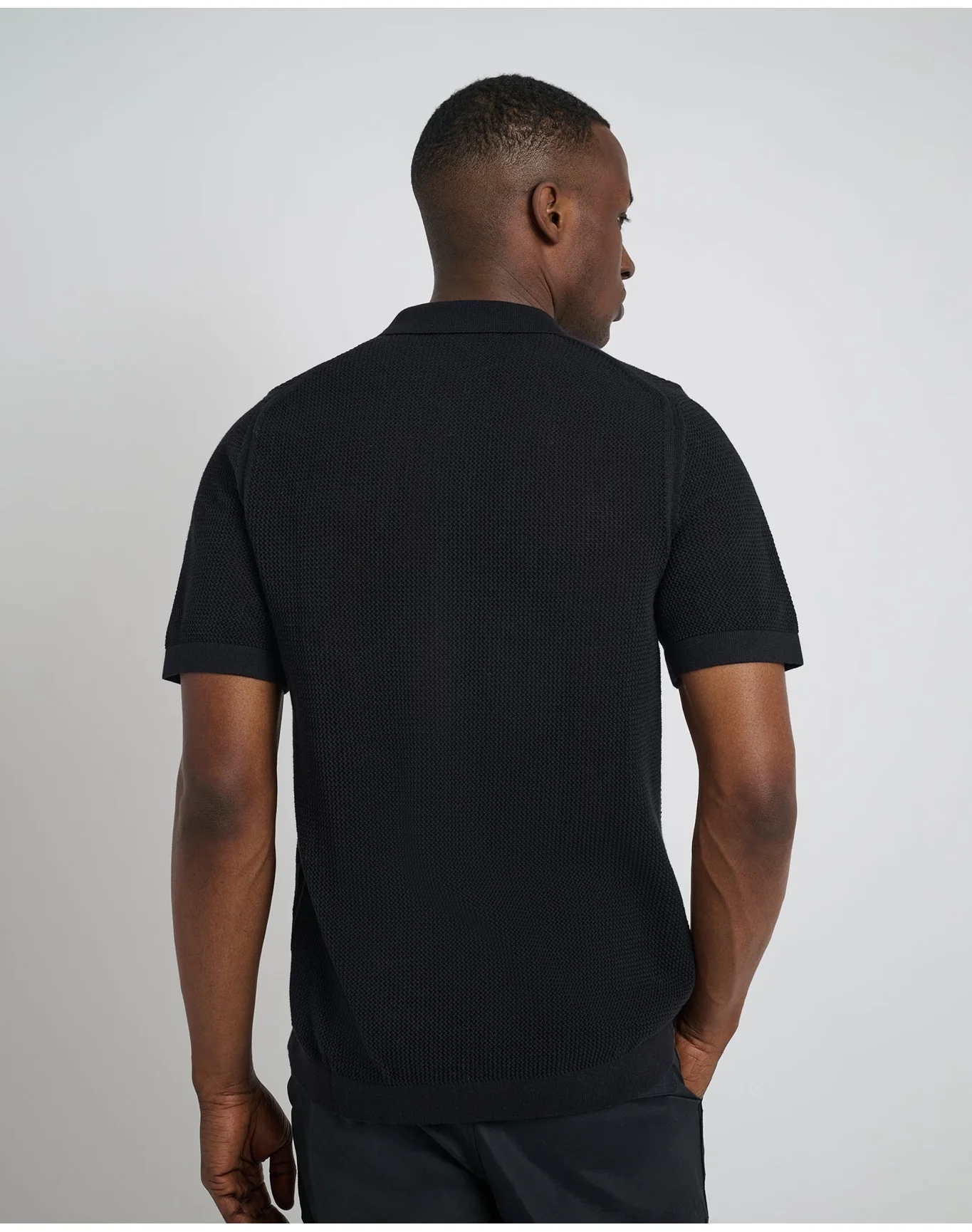 Men | Crochet Knit Button Up Shirt | Black VTAG V2 - Image 5