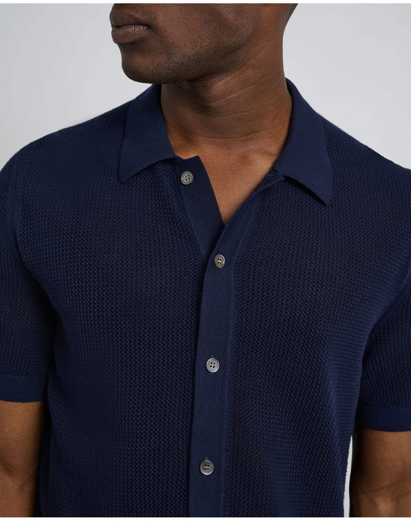 Men | Crochet Knit Button Up Shirt | Deep Navy VTAG V2 - Image 2