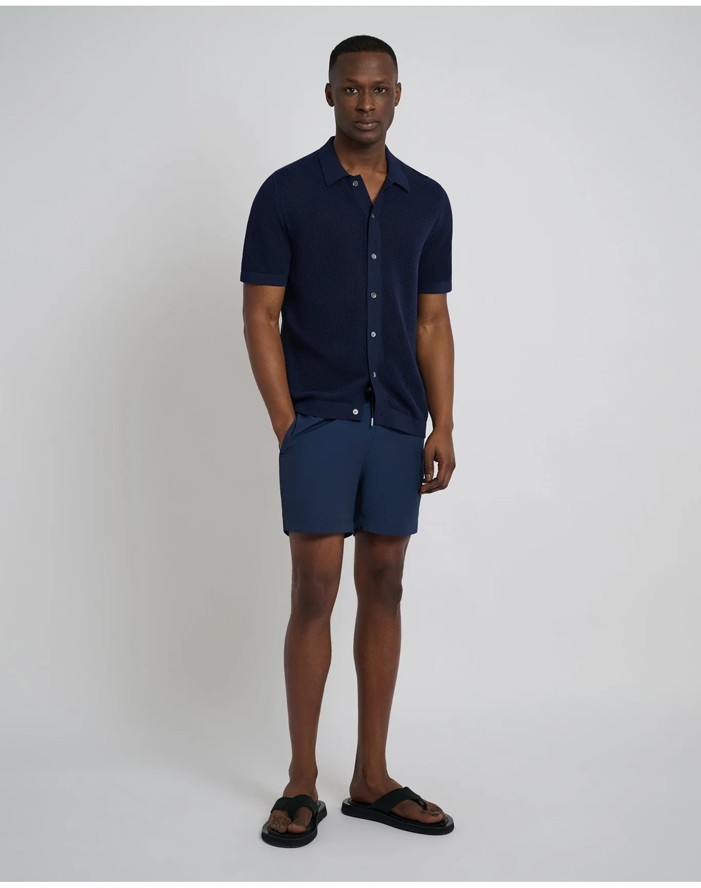 Men | Crochet Knit Button Up Shirt | Deep Navy VTAG V2 - Image 4