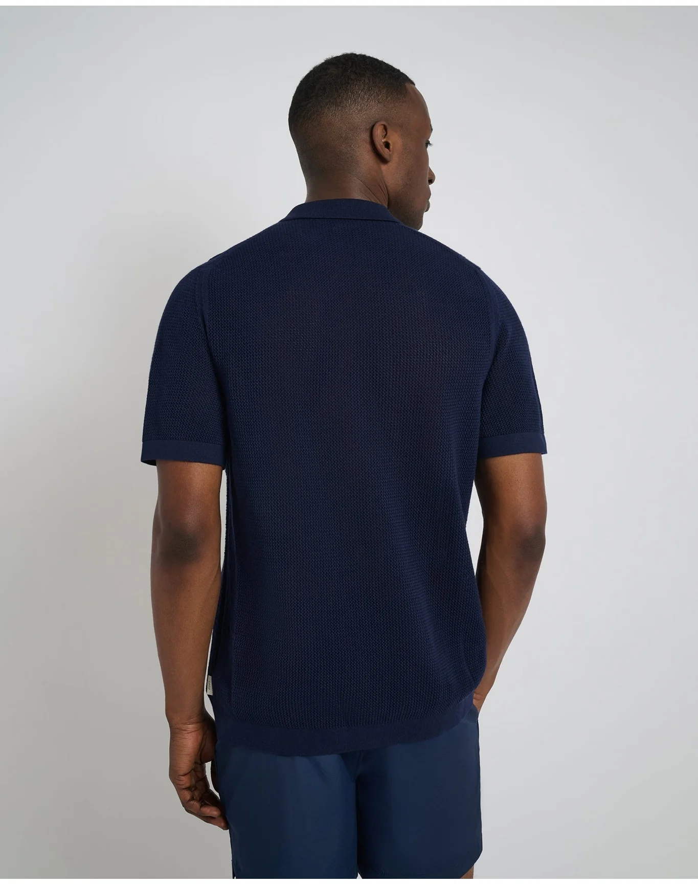 Men | Crochet Knit Button Up Shirt | Deep Navy VTAG V2 - Image 5