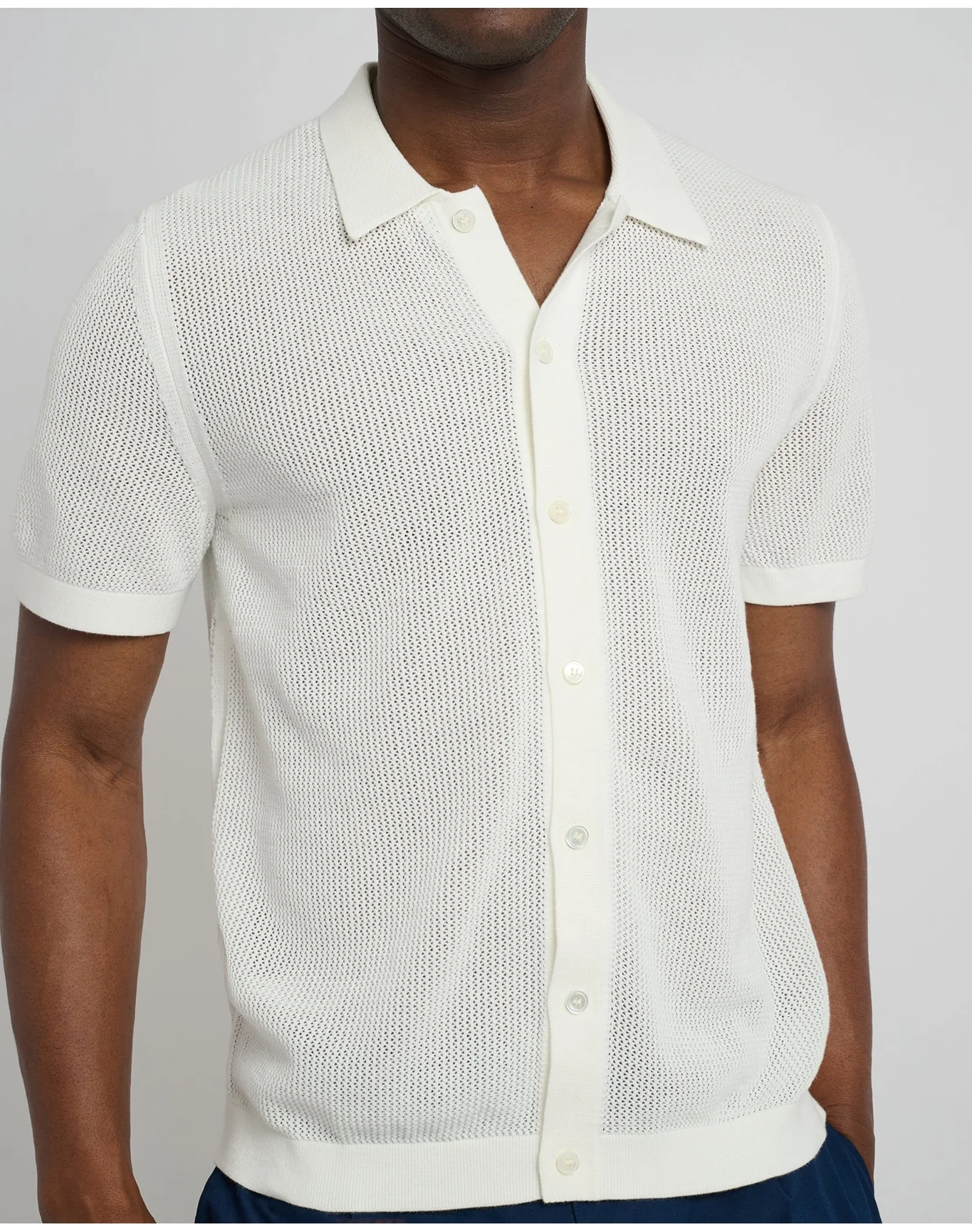 Men | Crochet Knit Button Up Shirt | White VTAG V2 - Image 2