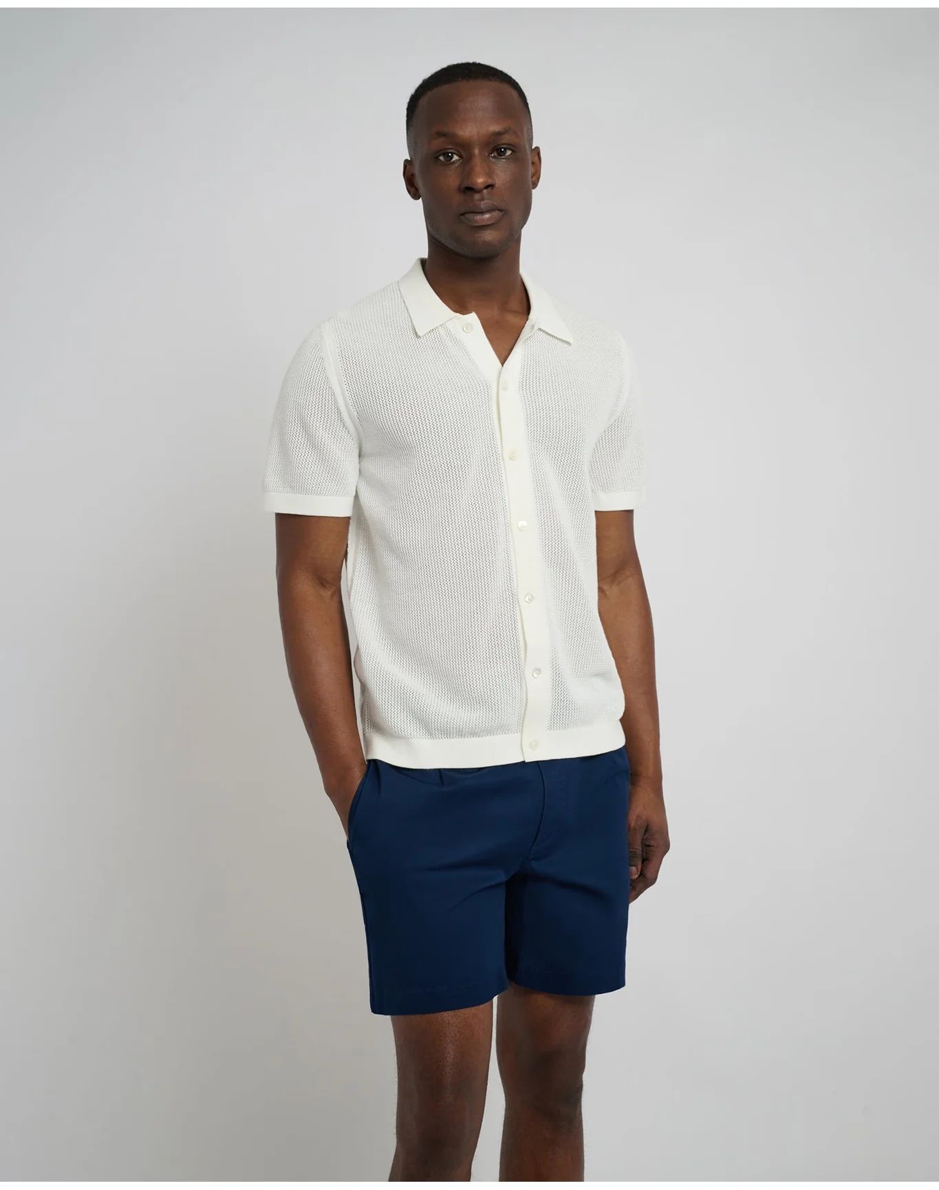 Men | Crochet Knit Button Up Shirt | White VTAG V2 - Image 3