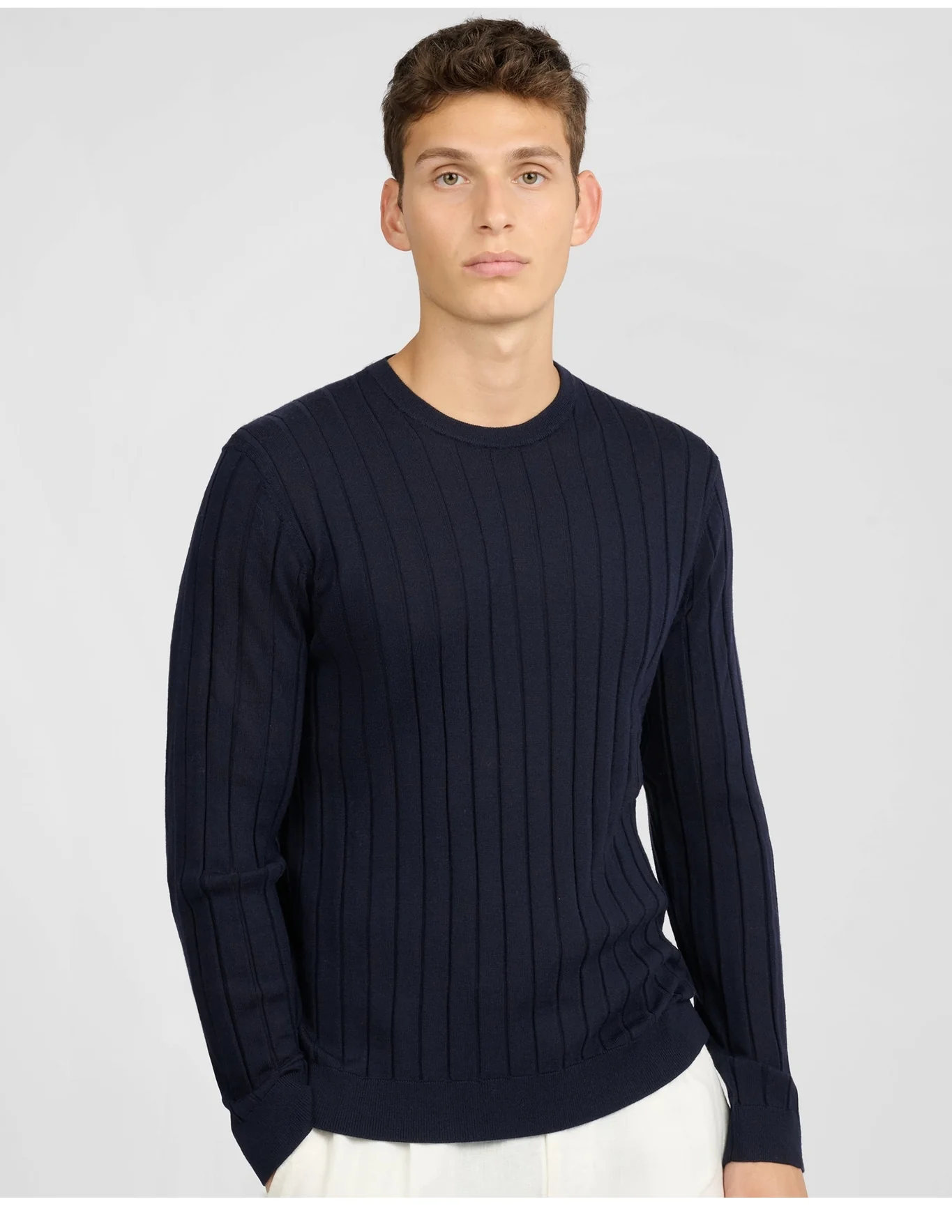 Men | Extra Fine Merino Wool Crewneck Sweater | Midnight - Image 2