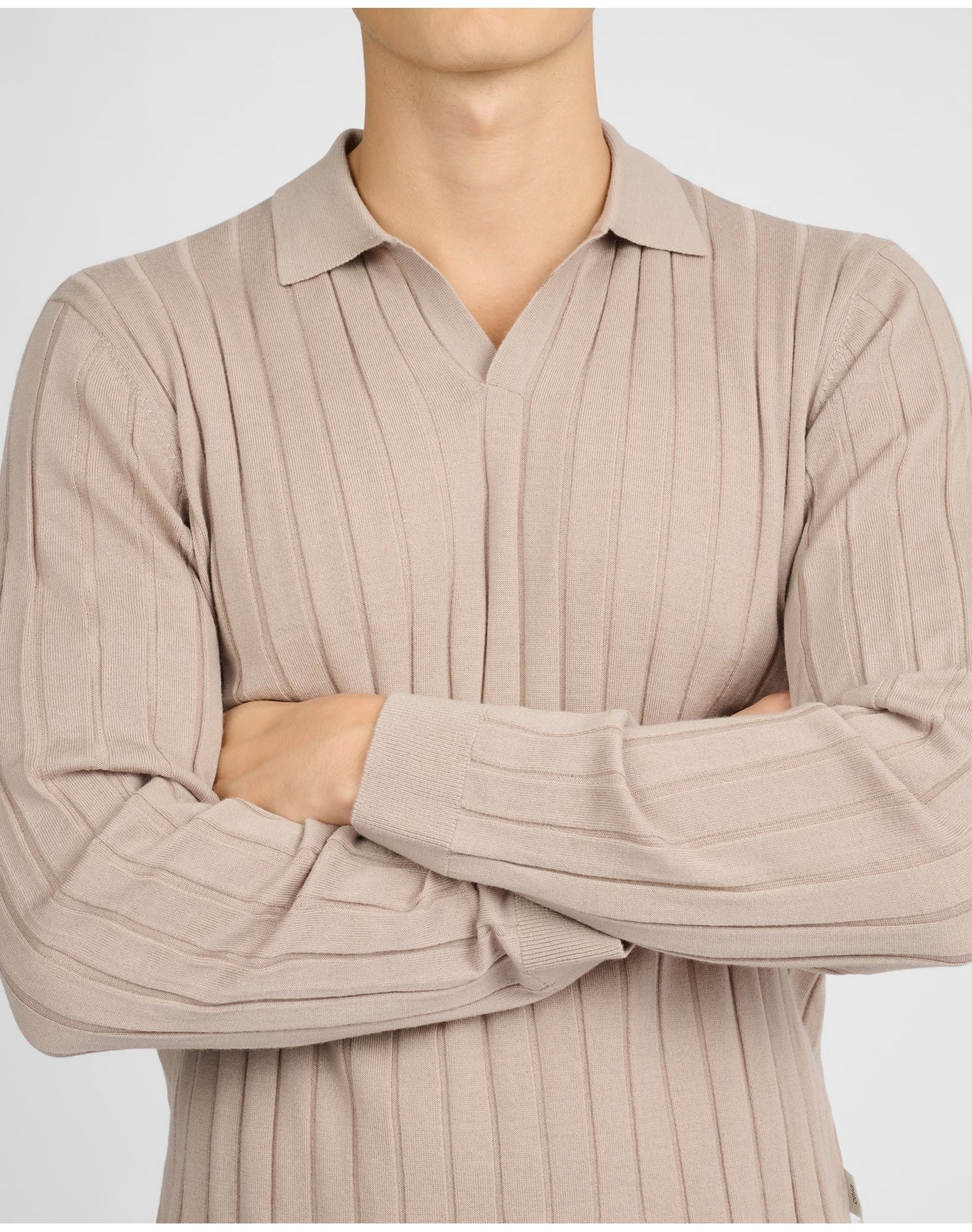 Men | Extra Fine Merino Wool Johnny Collar Polo | Oxford Tan - Image 4