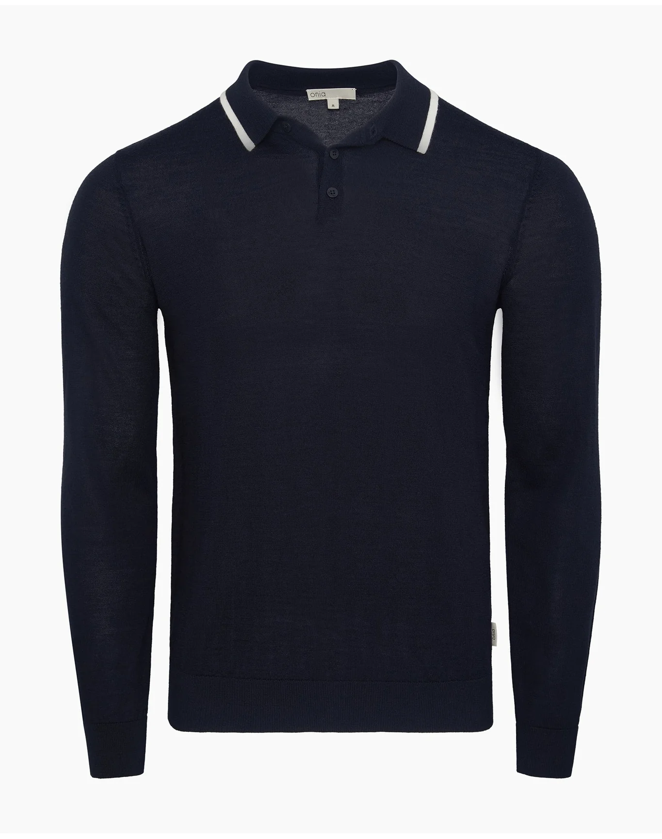 Men | Extra Fine Merino Wool Long Sleeve Polo | Midnight White