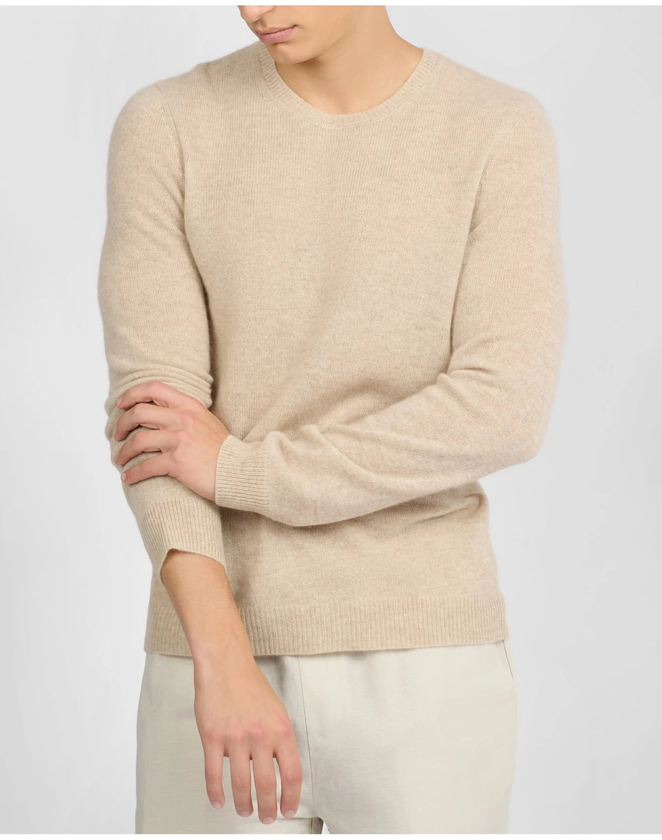 Men | Featherweight Cashmere Sweater | Stone - Image 3