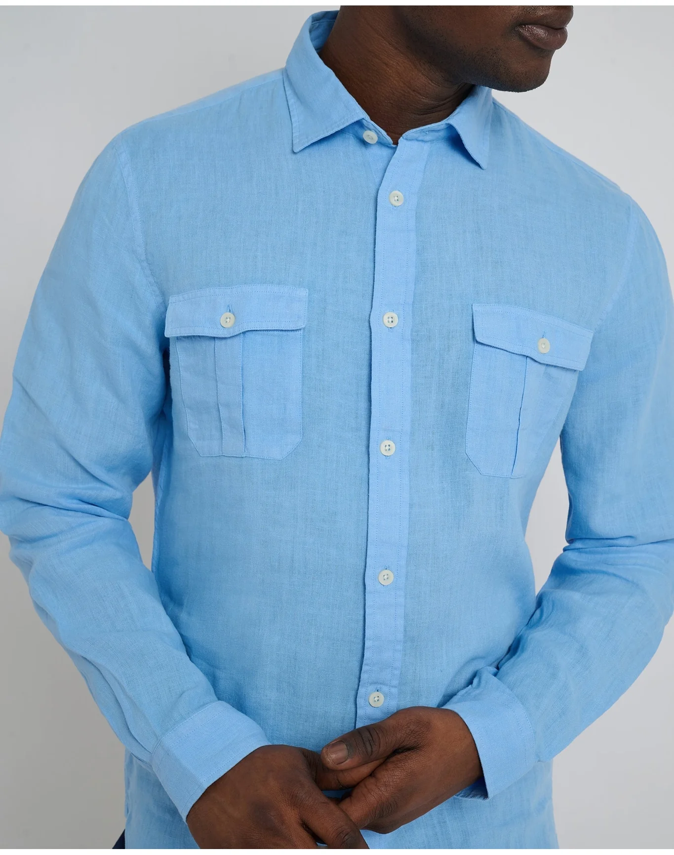 Men | Garment Dye Linen Standard Fit Shirt | Light Blue - Image 2