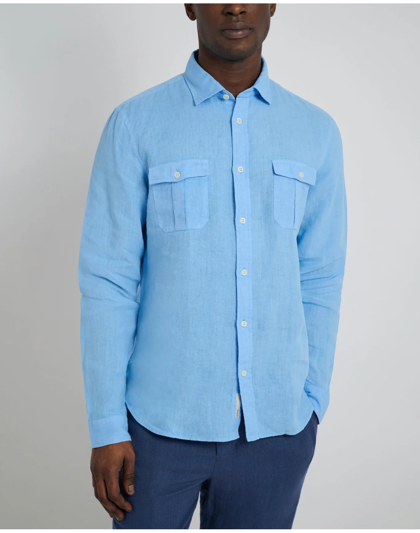 Men | Garment Dye Linen Standard Fit Shirt | Light Blue - Image 3