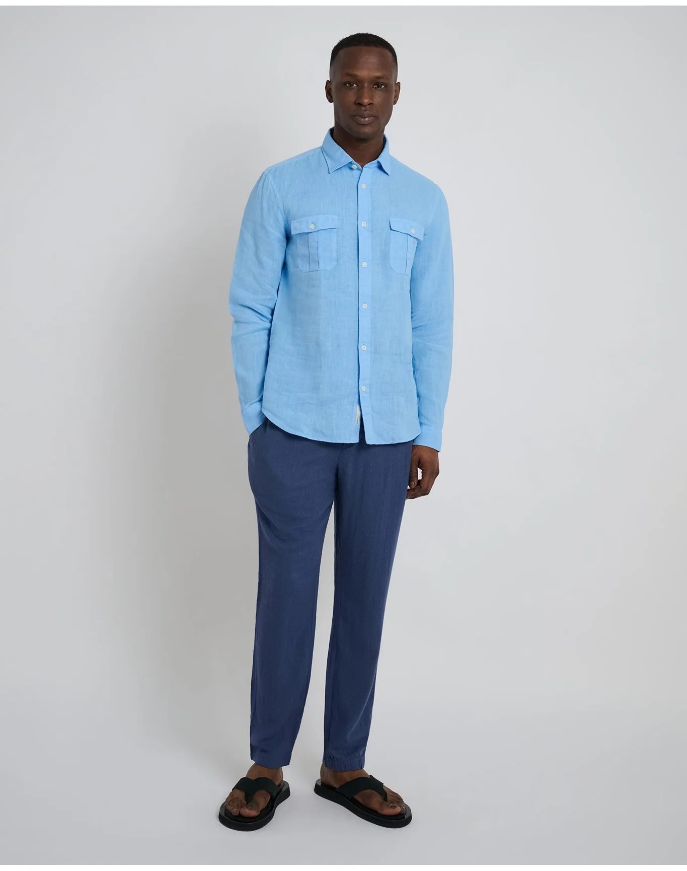 Men | Garment Dye Linen Standard Fit Shirt | Light Blue - Image 4