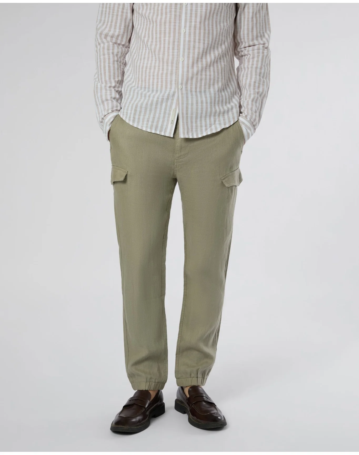 Men | Linen Cargo Jogger | Light Olive - Image 3
