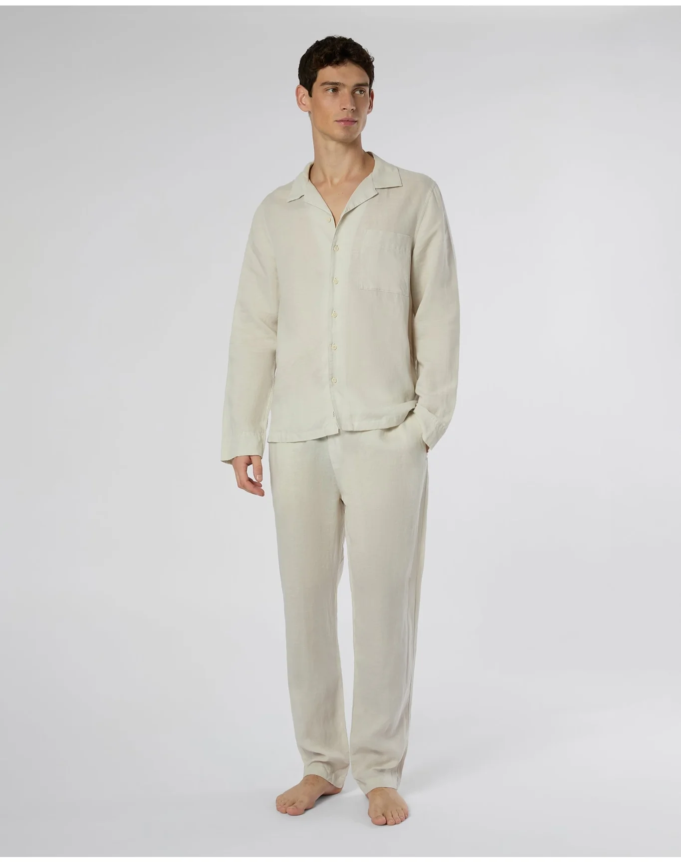 Men | Linen Home Long Sleeve Camp Shirt | Stone - Image 3