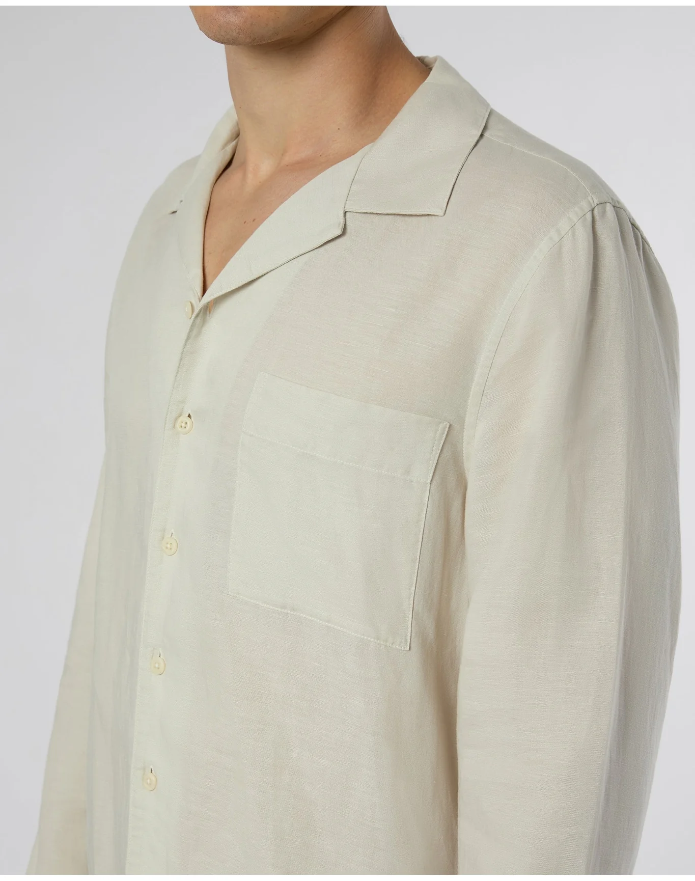 Men | Linen Home Long Sleeve Camp Shirt | Stone - Image 4